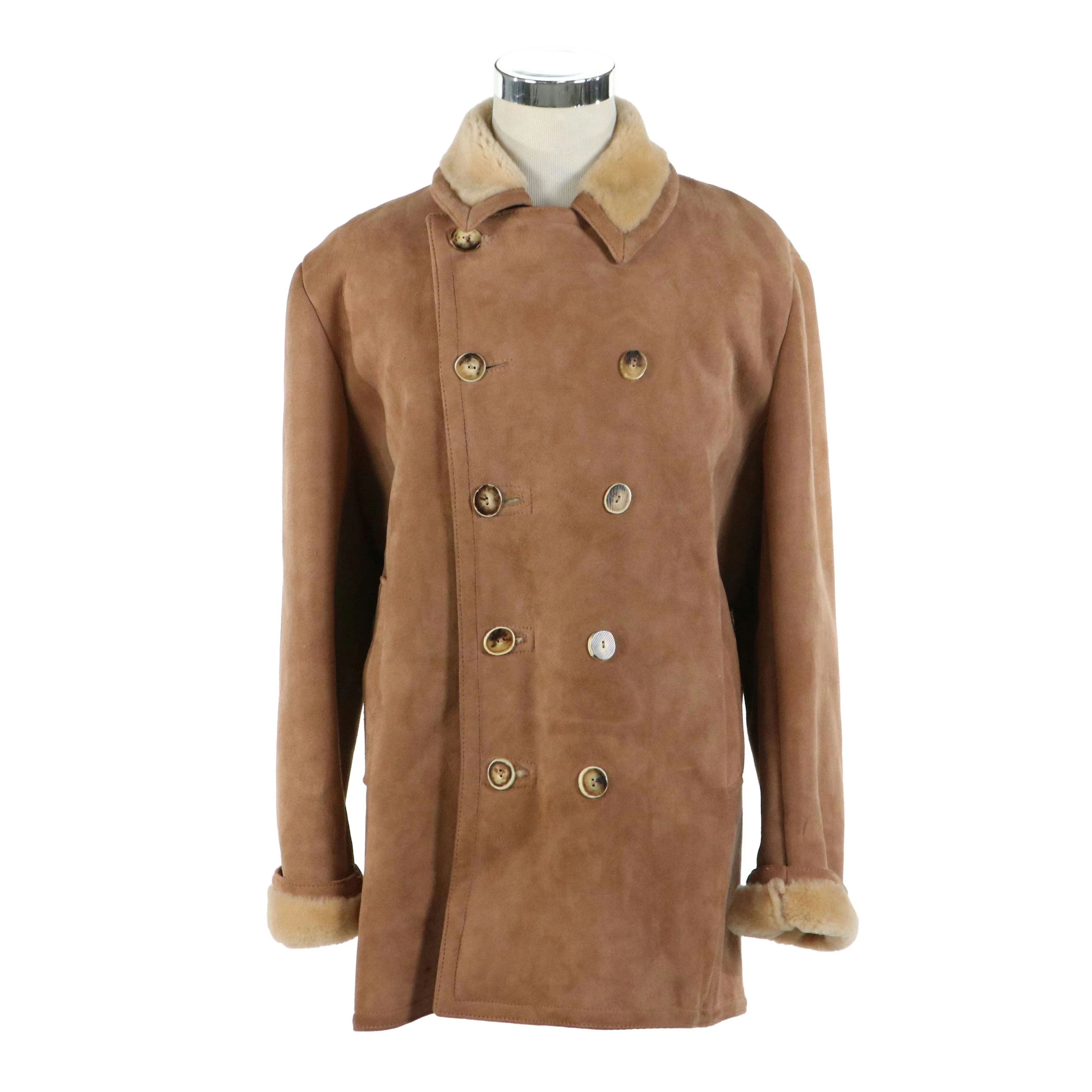 Men's Brooks Brothers Double-Breasted Shearling Coat with Horn Buttons