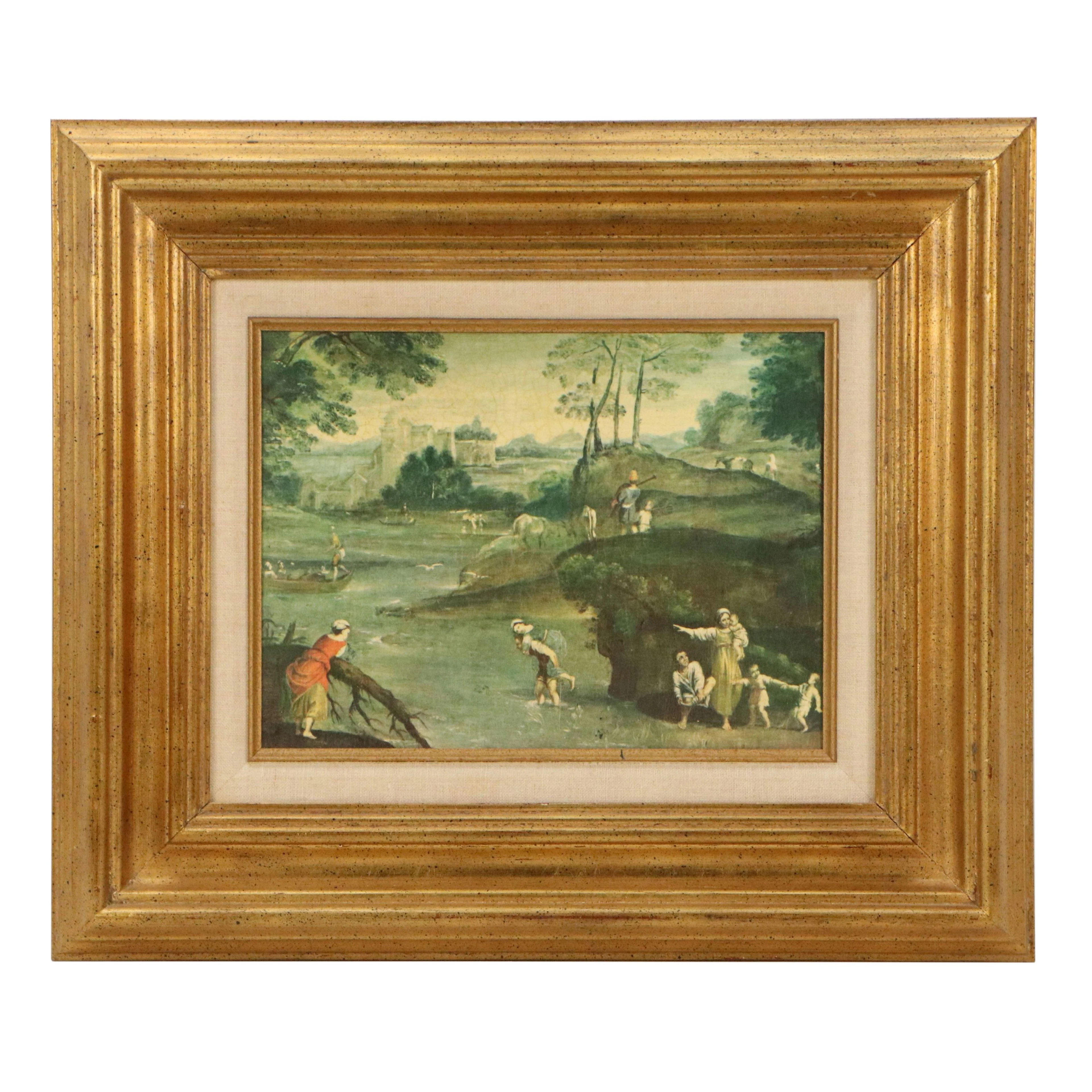 Offset Lithograph After Domenichino "Landscape with Ford," Circa Mid-20th C.