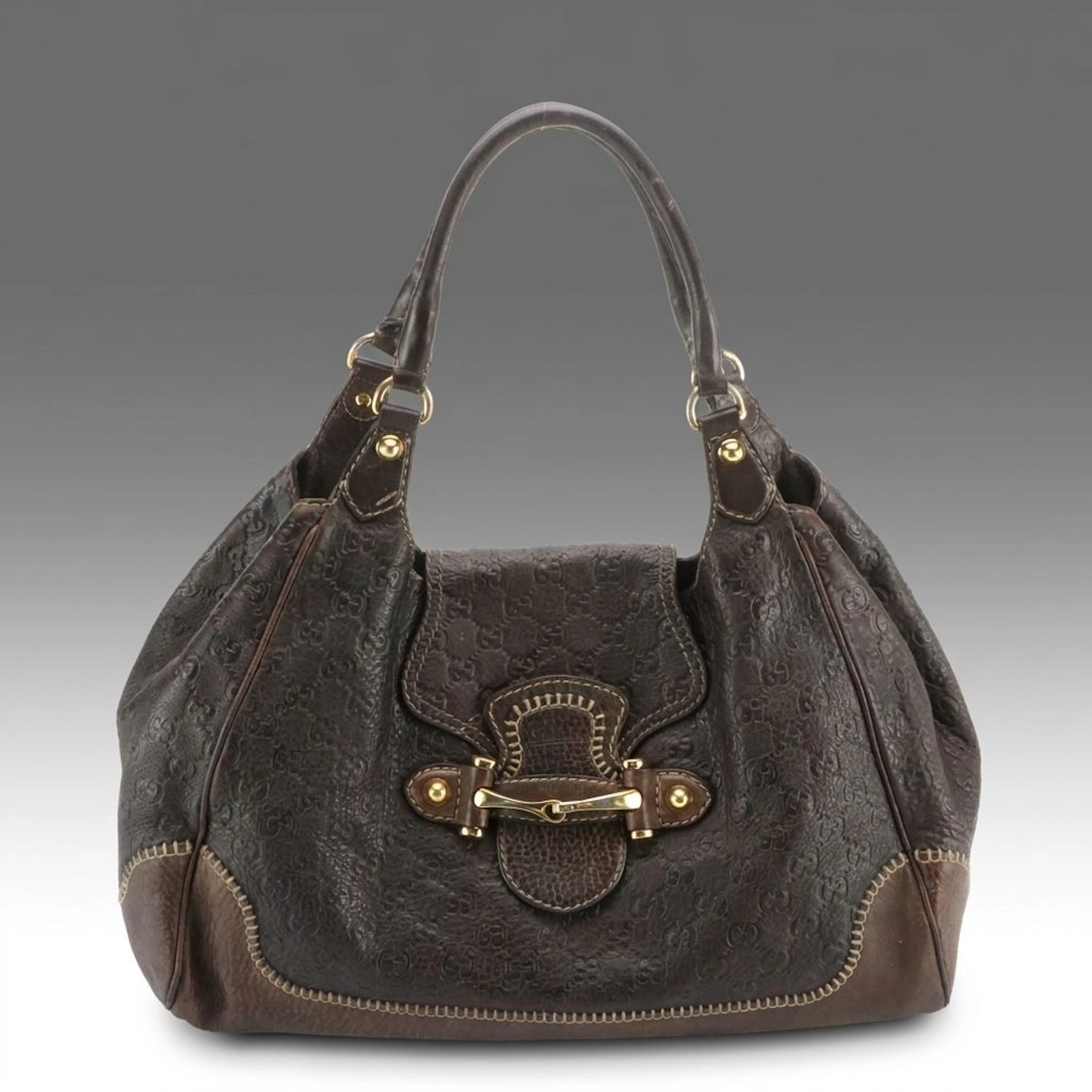 Gucci New Pelham Horsebit Shoulder Bag in Guccissima and Distressed Leather