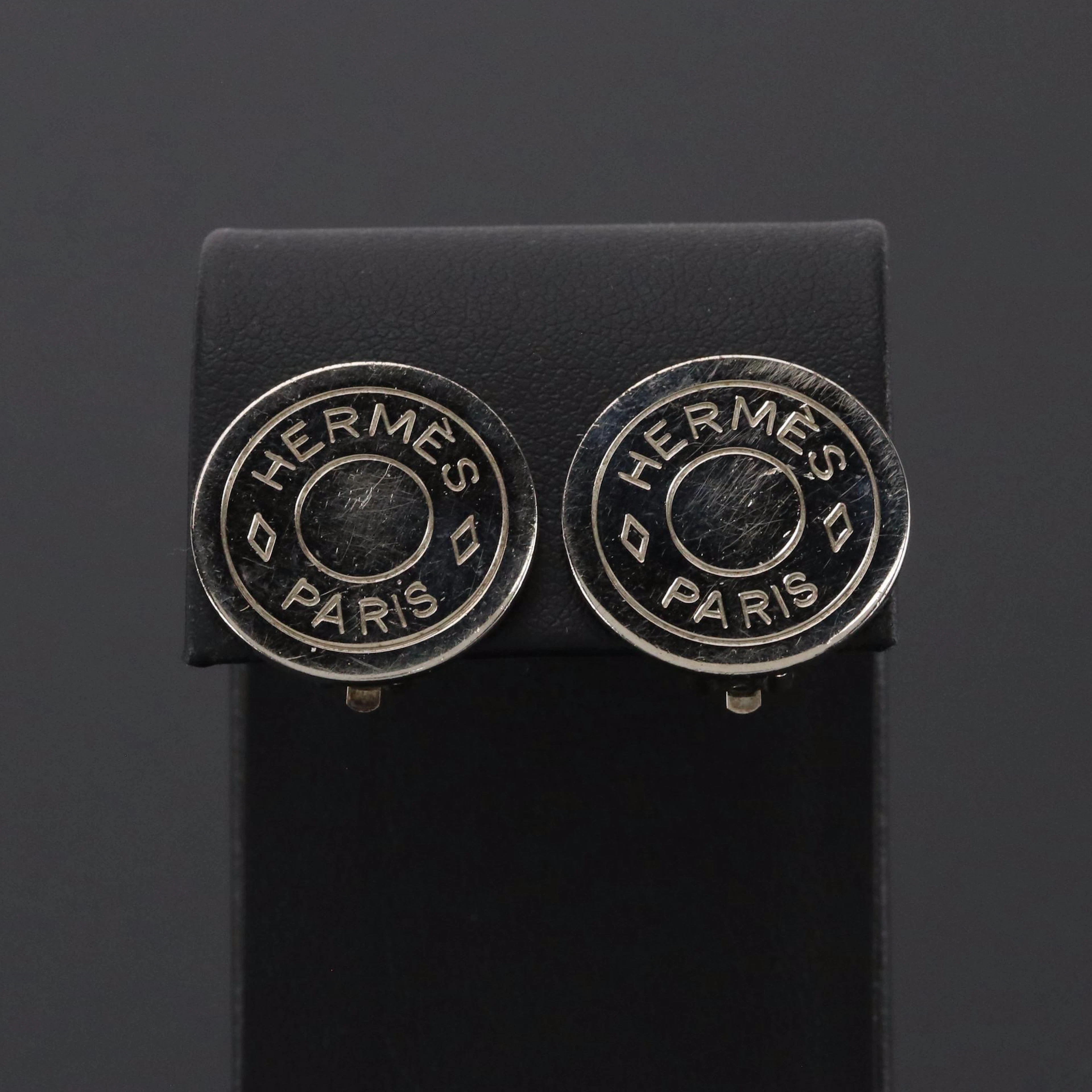 Hermès Bijouterie Fantaisie Palladium-Plated Clou de Selle Clip-On Earrings