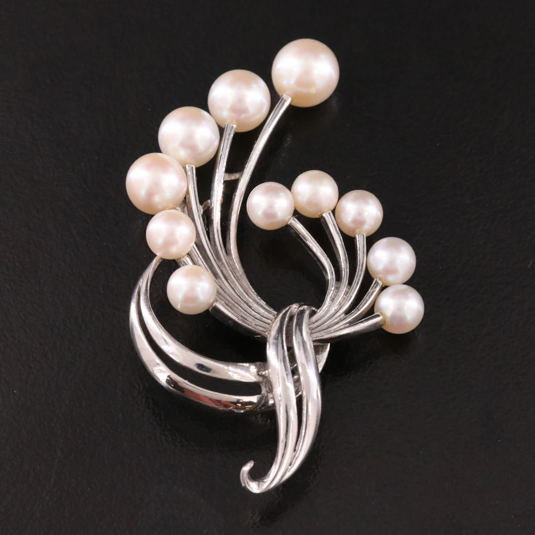 Mikimoto 14K Pearl Spray Brooch