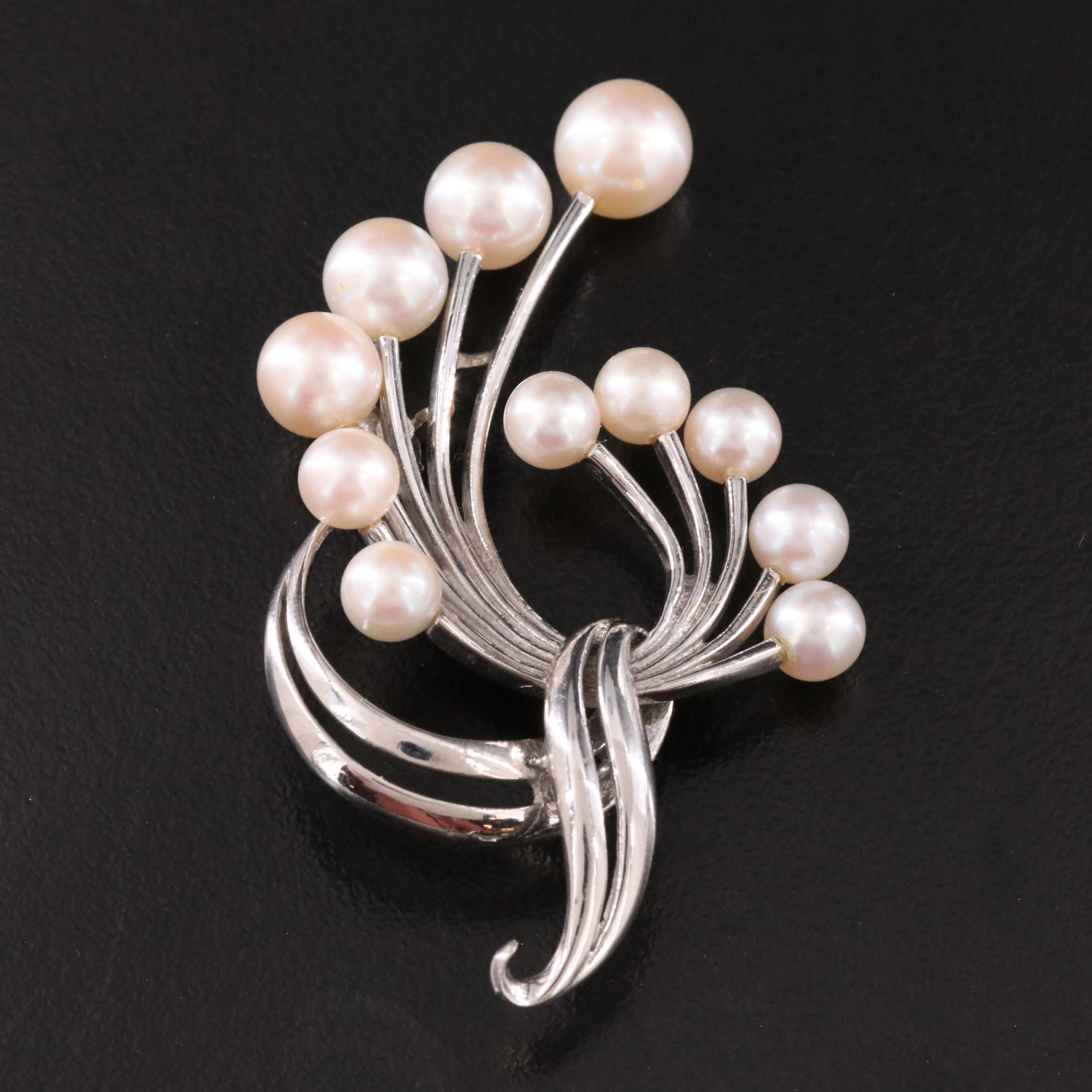 Mikimoto 14K Pearl Spray Brooch
