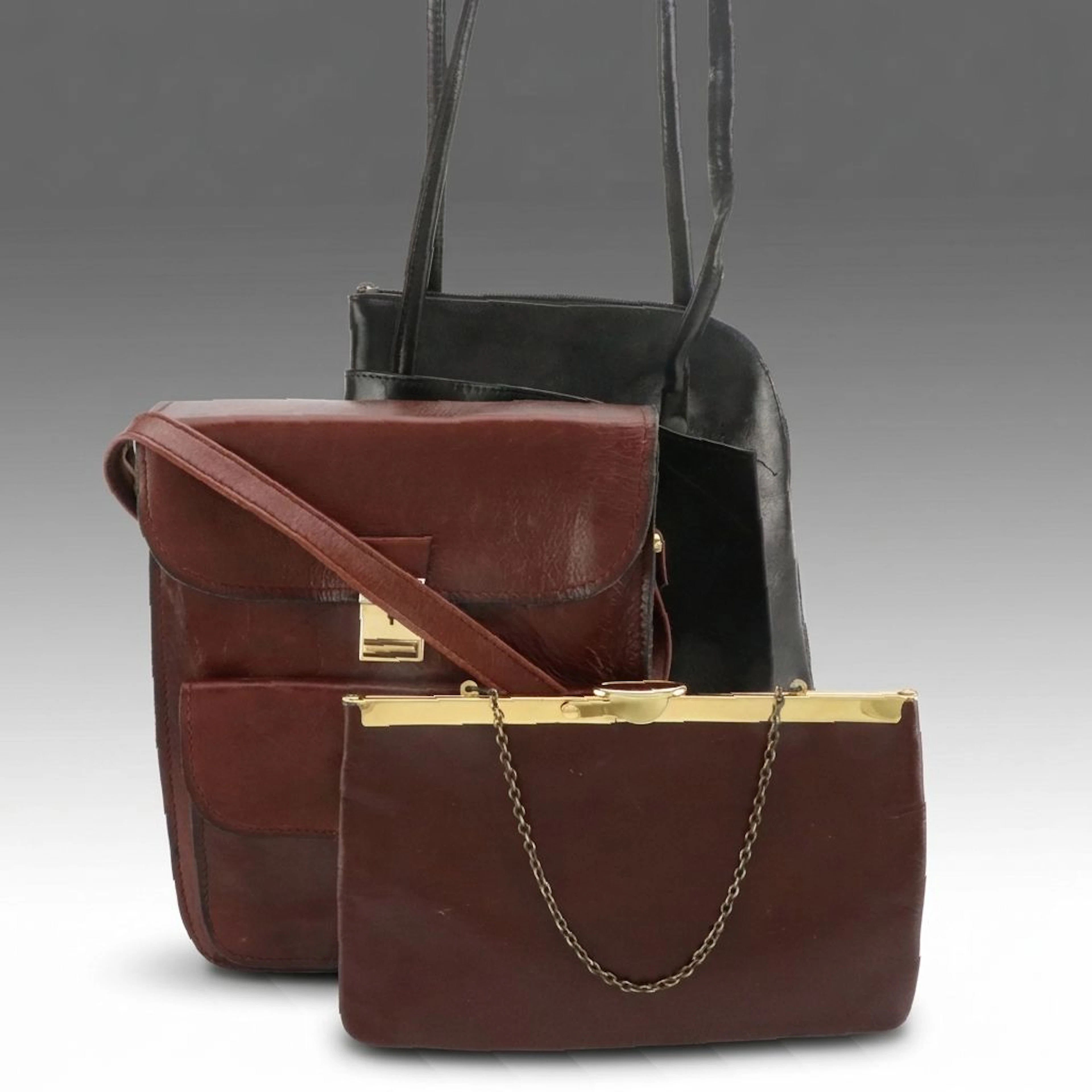 Vintage Leather Messenger Bag, Backpack, and Clutch Frame Purse