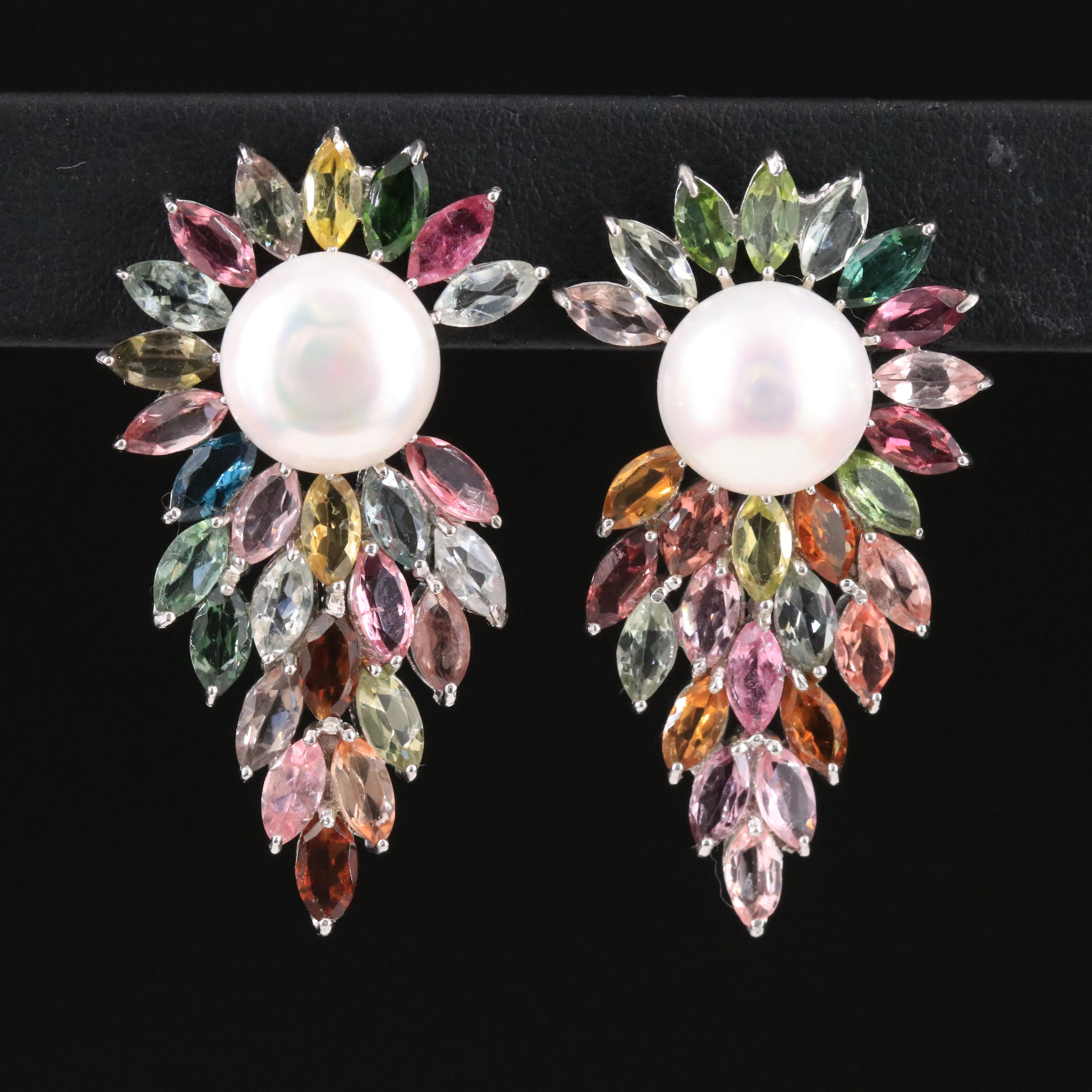 Sterling Pearl and Tourmaline Earrings