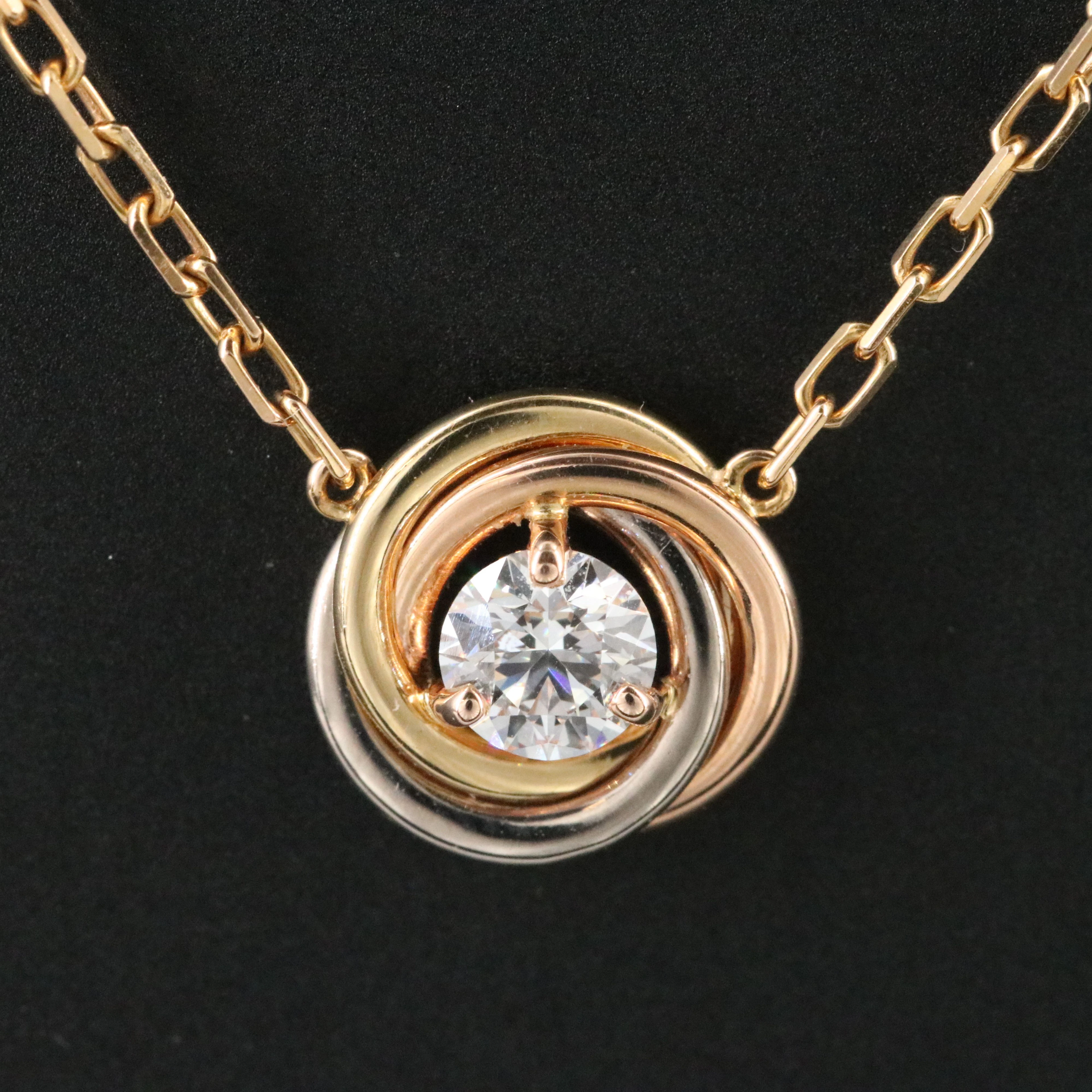 Cartier Trinity 18K Tri-Color Diamond Solitaire Necklace with Rose Gold Chain