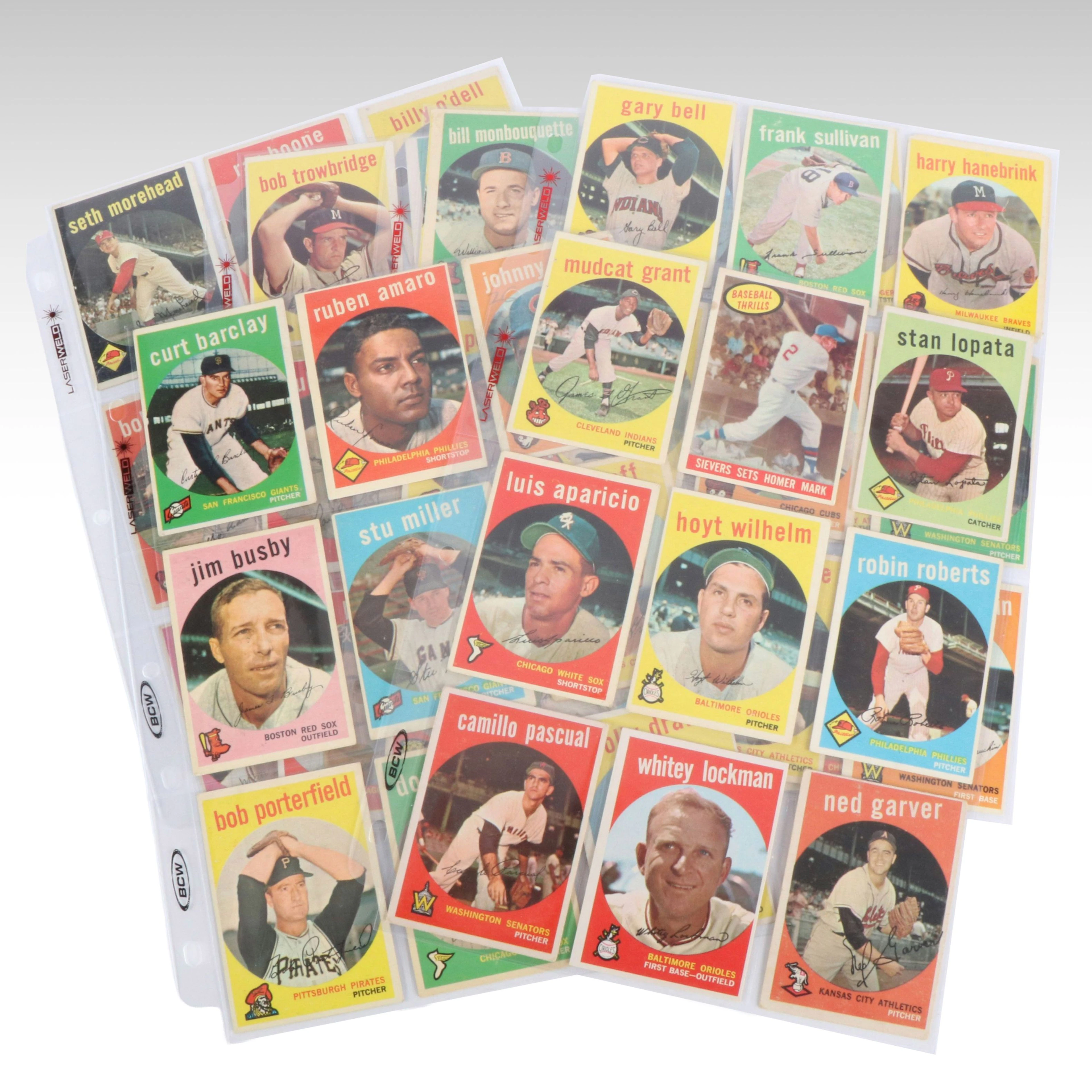1959 Topps Baseball Cards with Luis Aparicio, Hoyt Wilhelm, and Robin Roberts