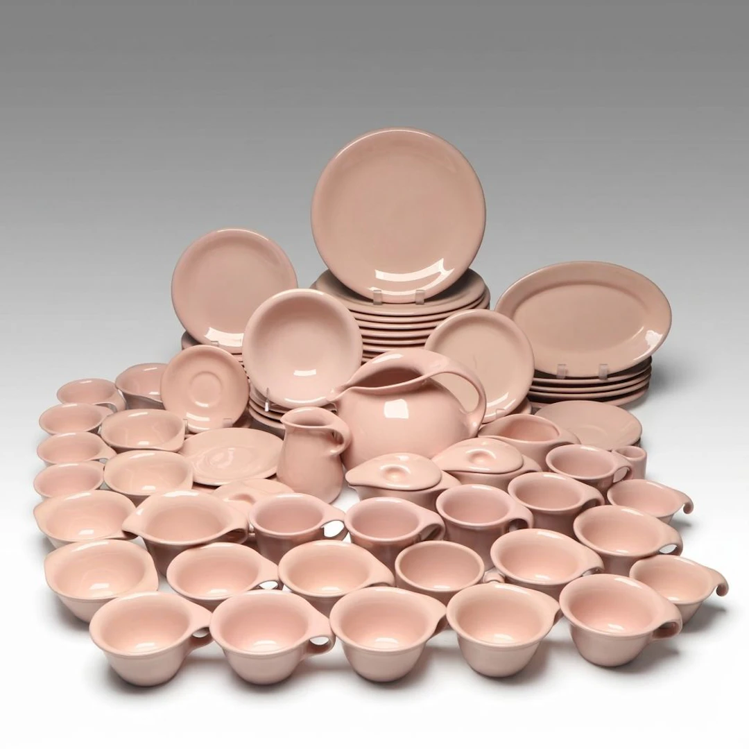 Sterling China "Shell Pink" Plates, Cups and More Dinnerware, Mid-20th C.