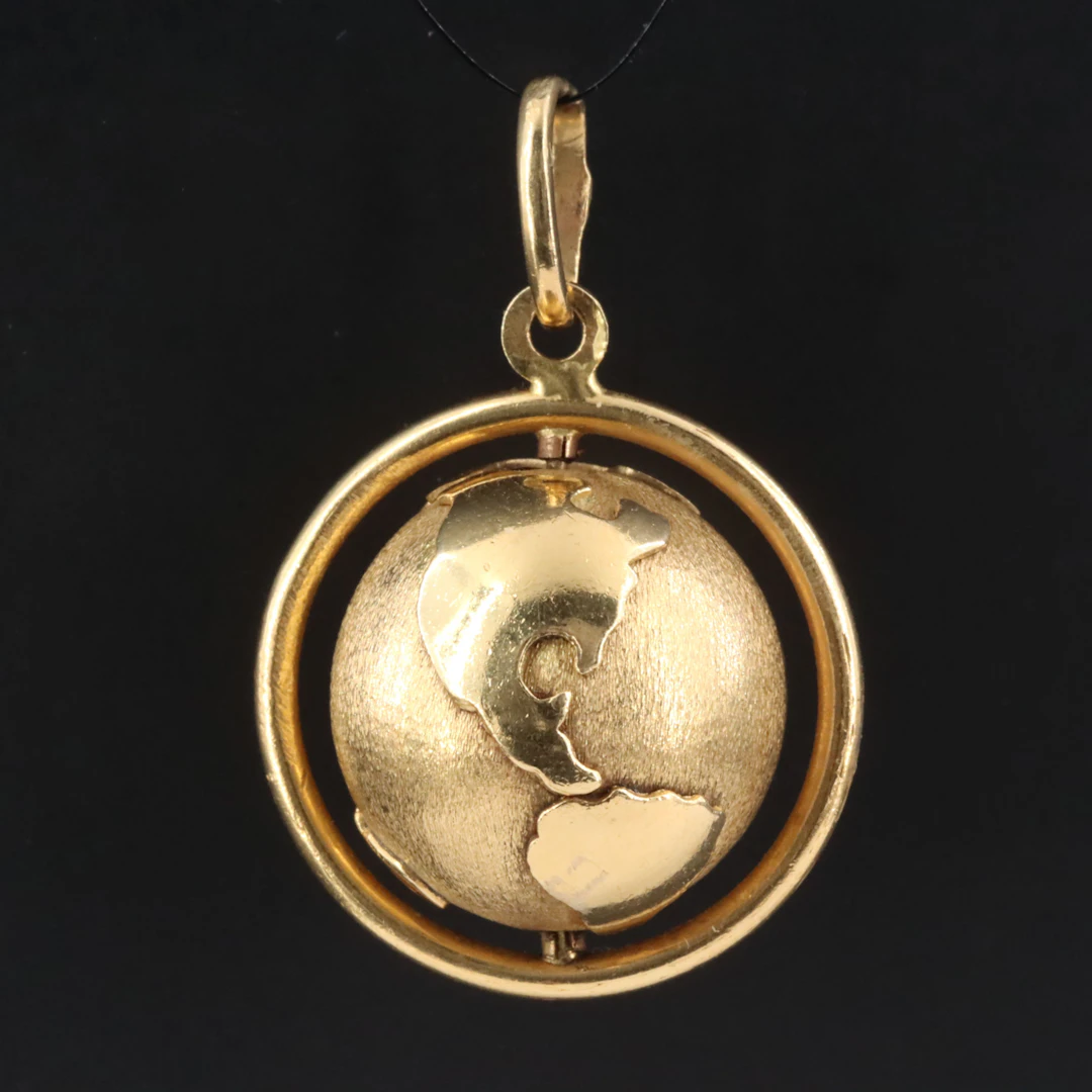 18K Spinning World Globe Pendant