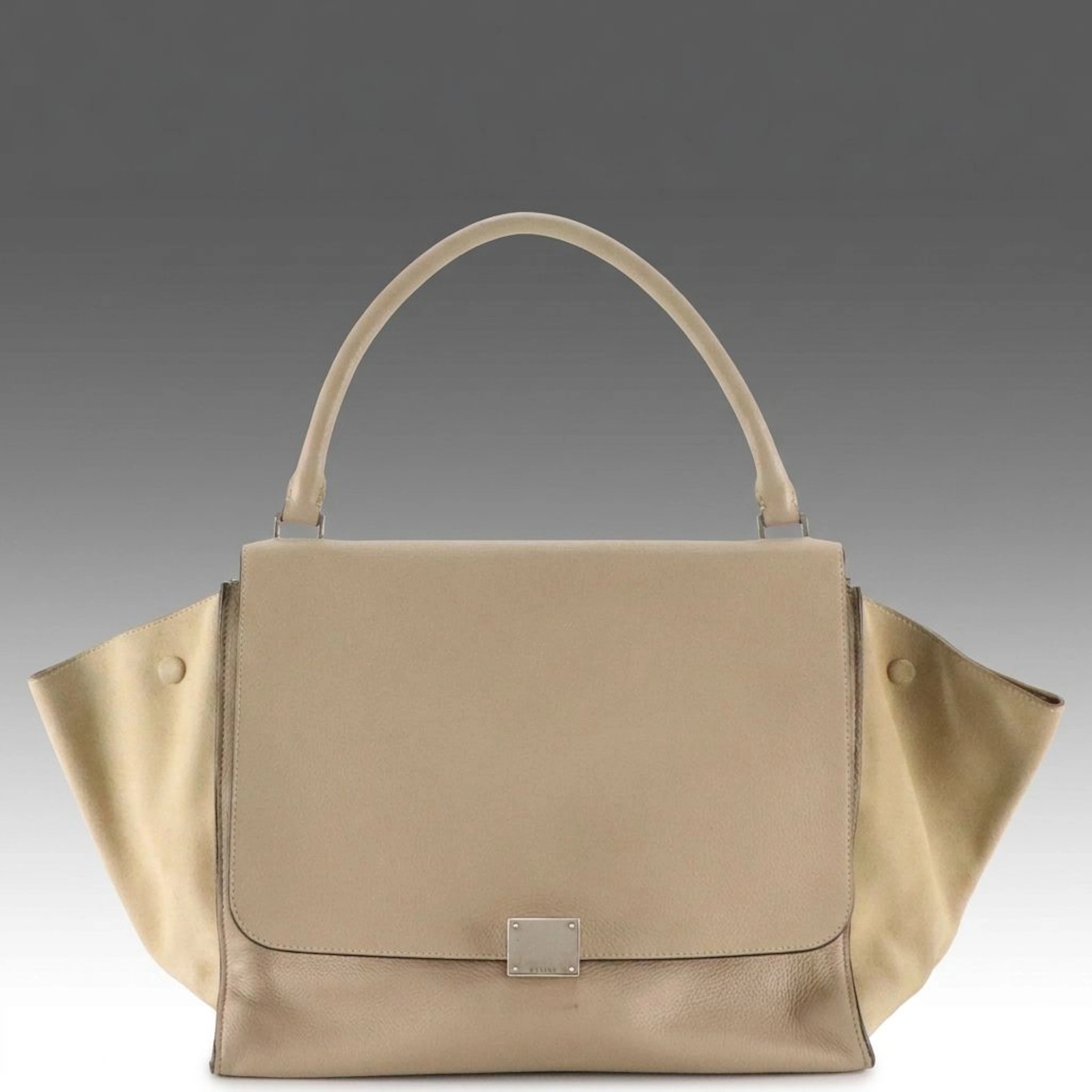 Céline Large Trapeze Top Handle Bag in Beige Grained Calfskin Leather & Suede