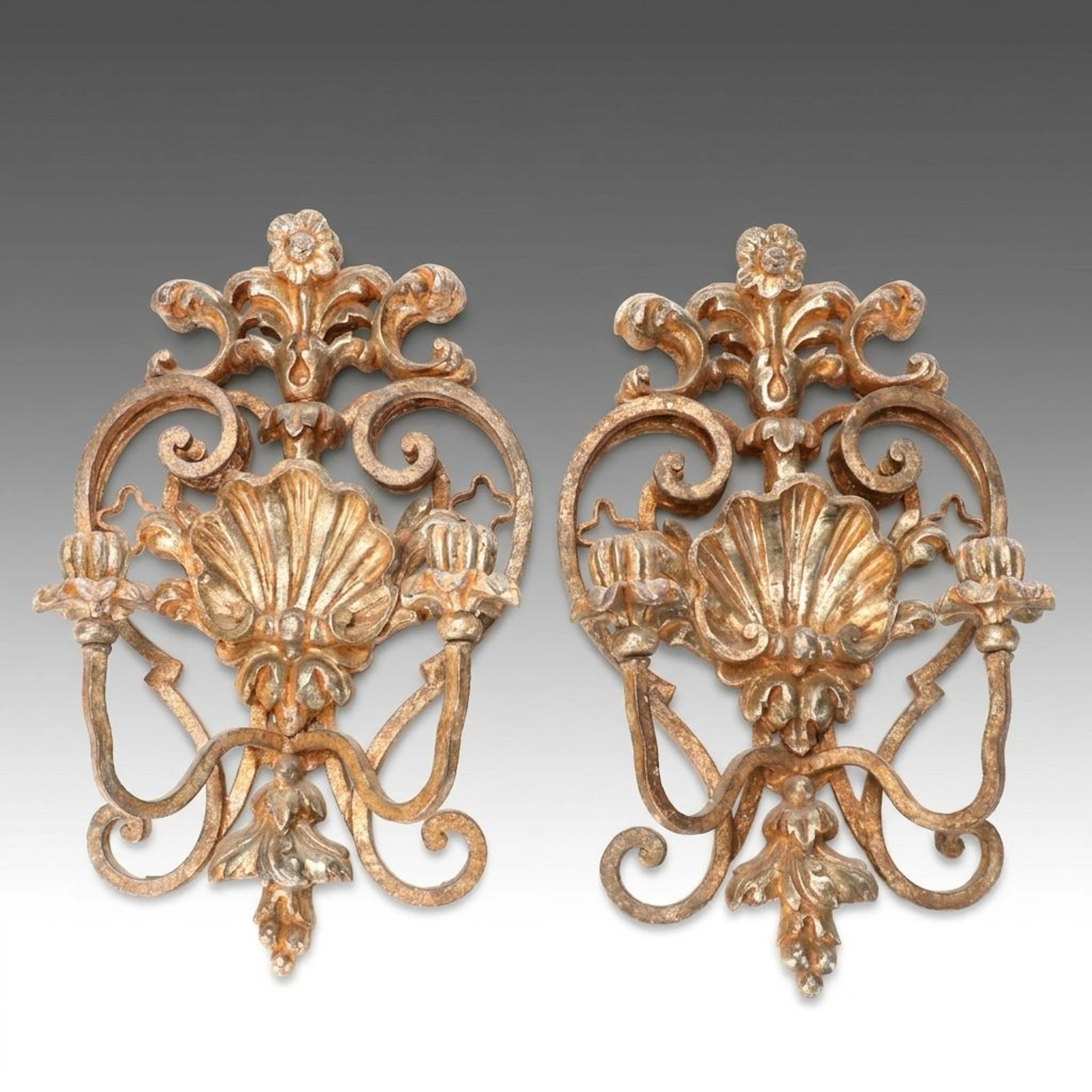 Pair of Baroque Style Giltwood Candle Sconces