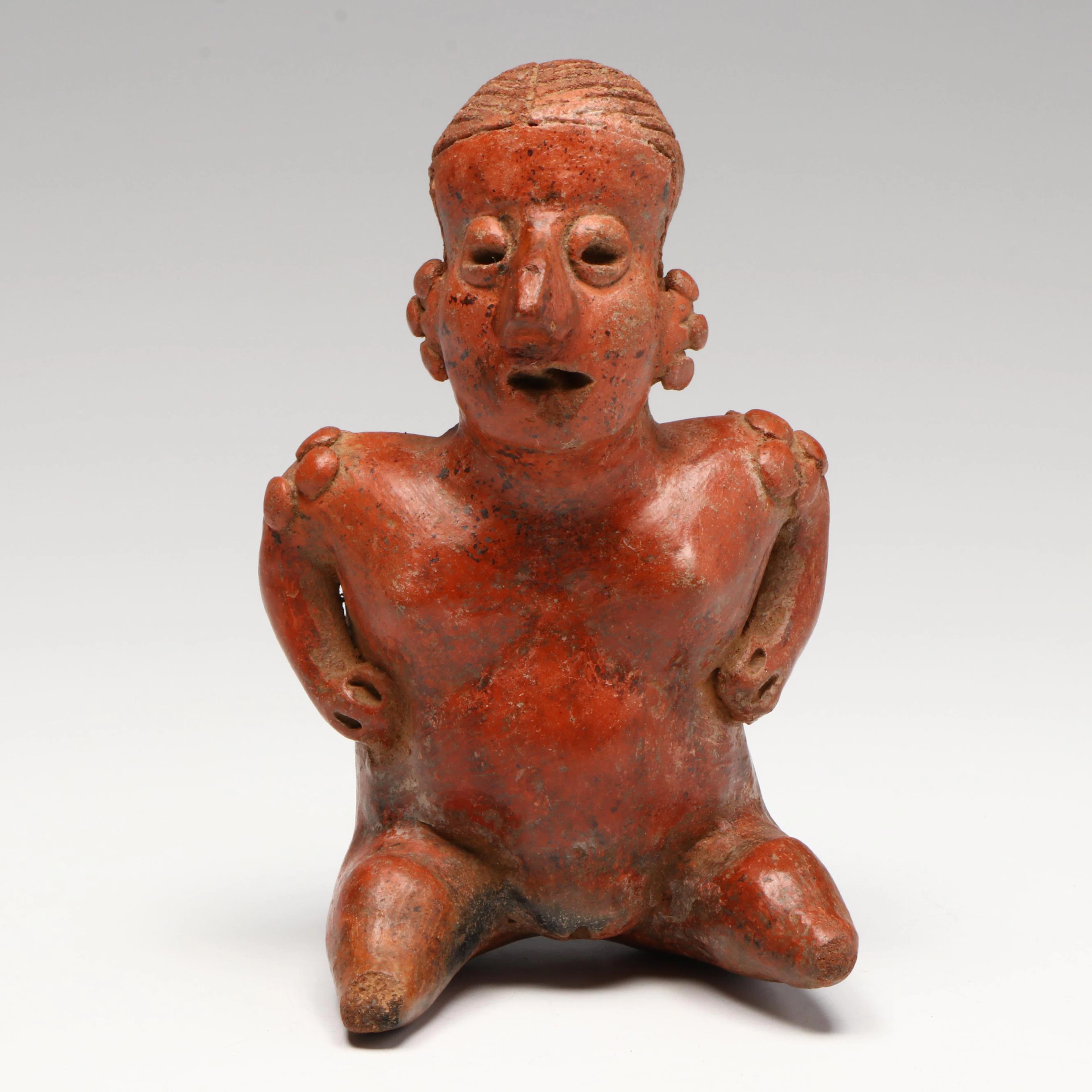 Pre-Columbian Nayarit Polychrome Pottery Seated Female, Circa 200 BCE–200 CE