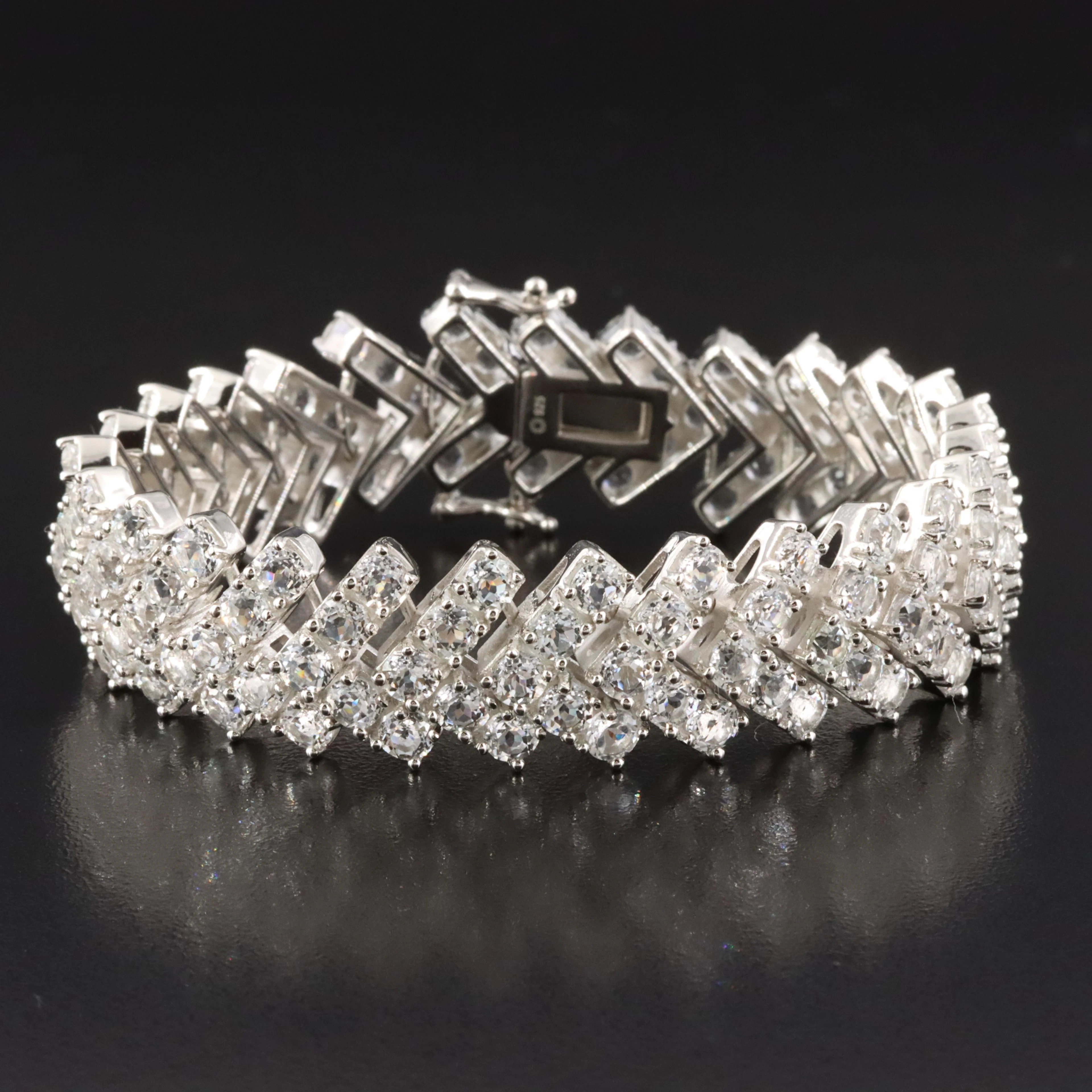 Sterling White Topaz Chevron Link Bracelet