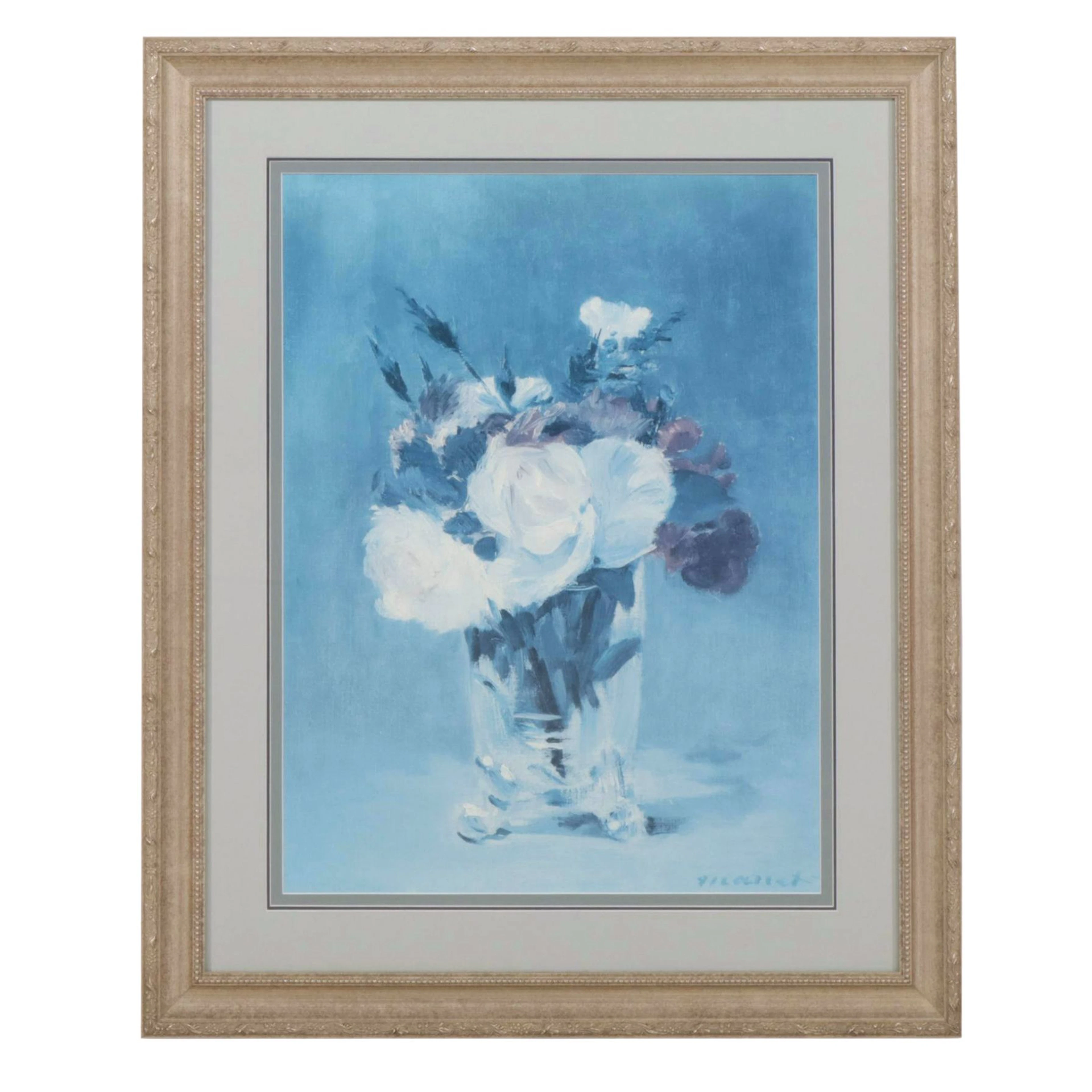Offset Lithograph After Édouard Manet Blue Monochrome Floral Still Life