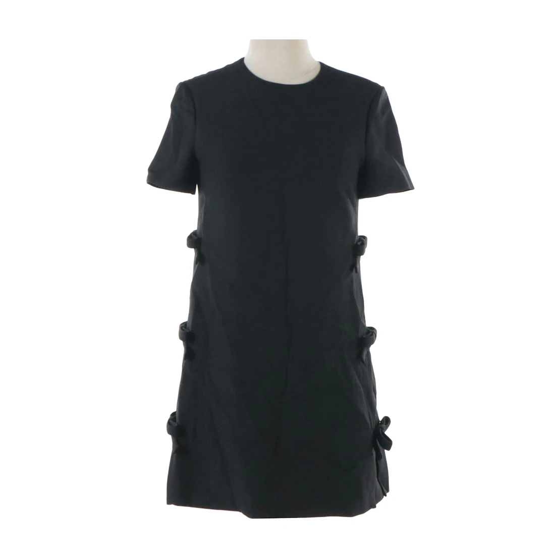 Valentino Garavani Side Bow Crepe Mini Dress in Black Silk Lined Wool