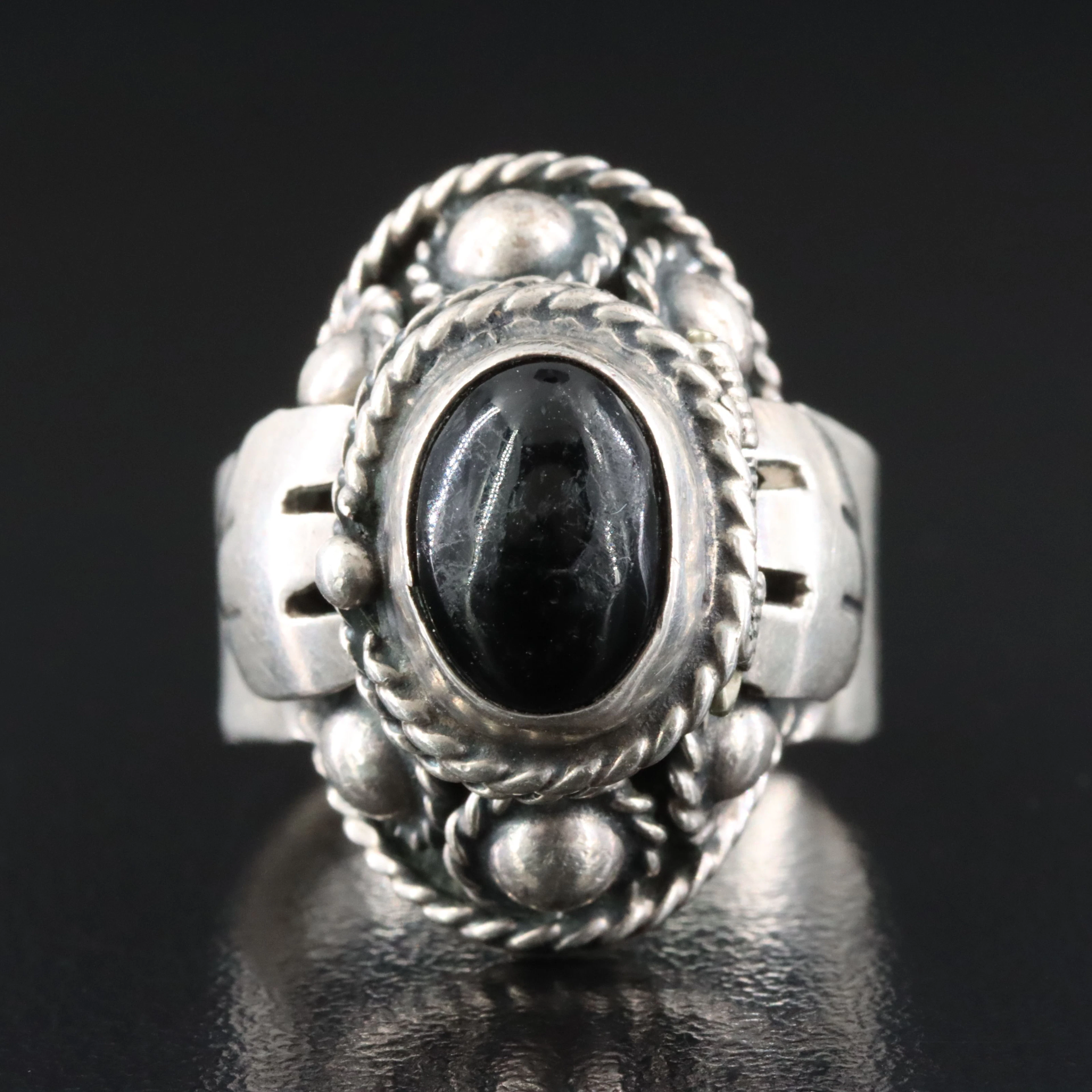 Vintage Mexican Sterling Obsidian Ring