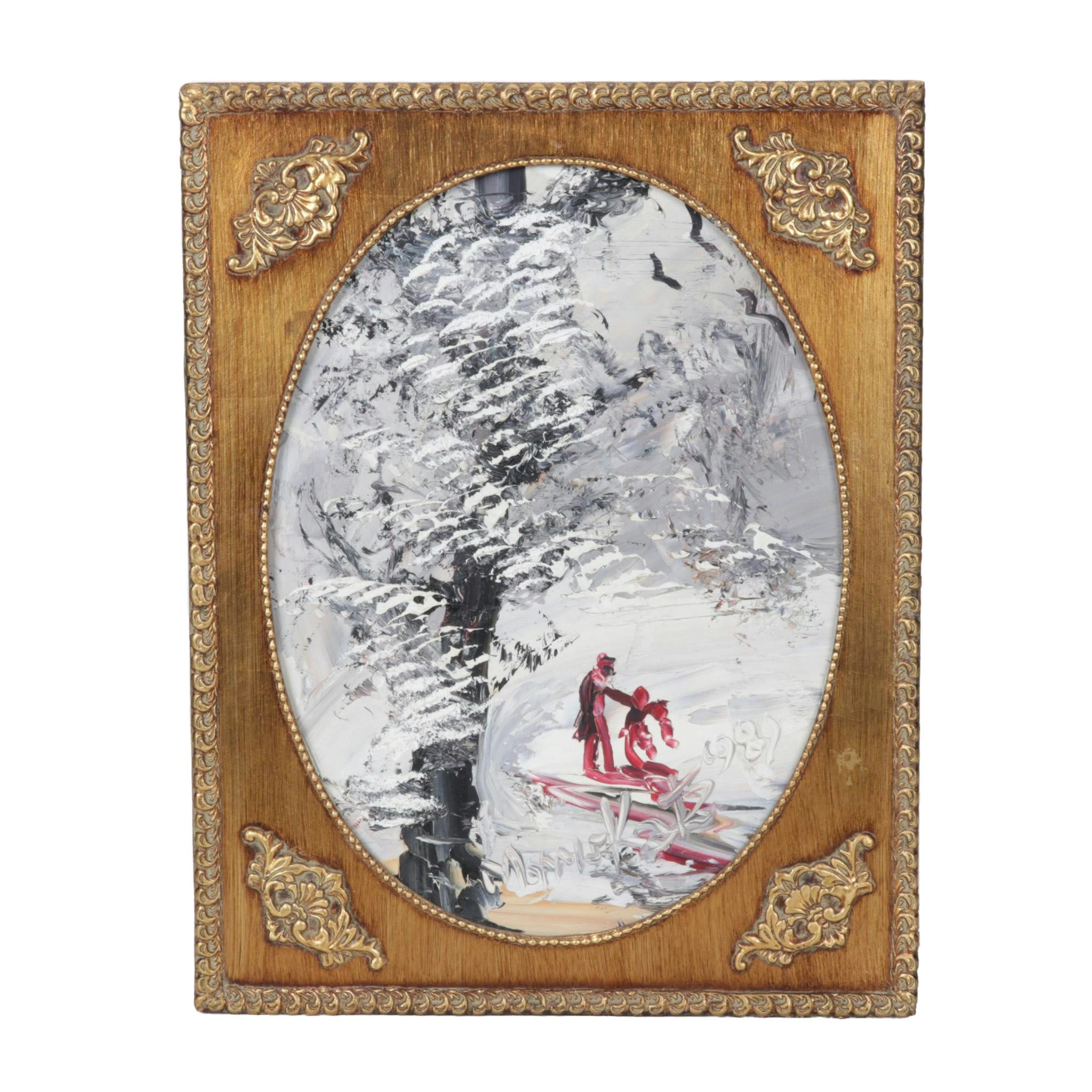Morris Katz Impasto Oil Painting of Figures in Winter Forest, 1989