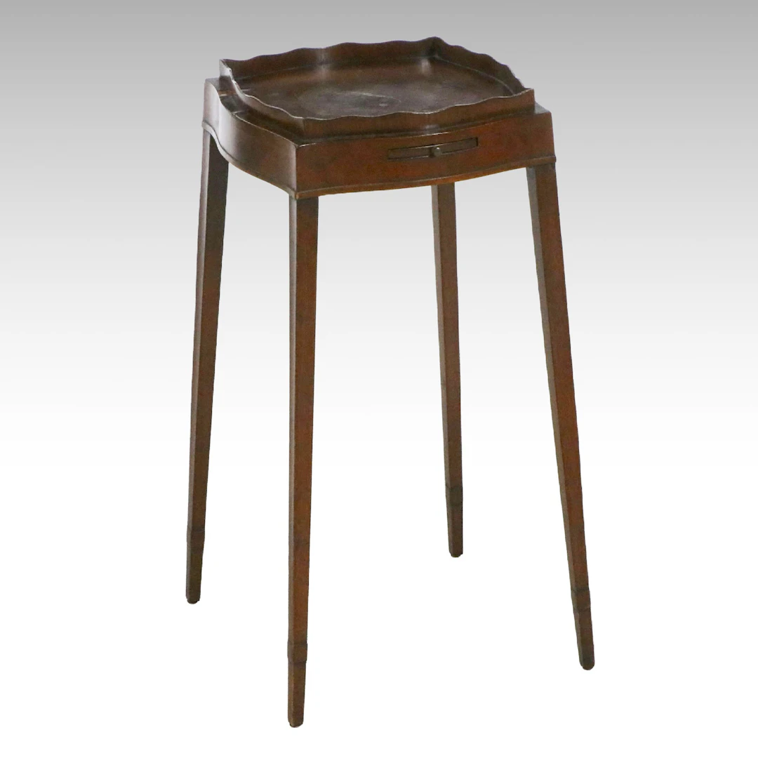 Hepplewhite Style Mahogany Side Table w/ Candle Slide, Early to Mid-20th