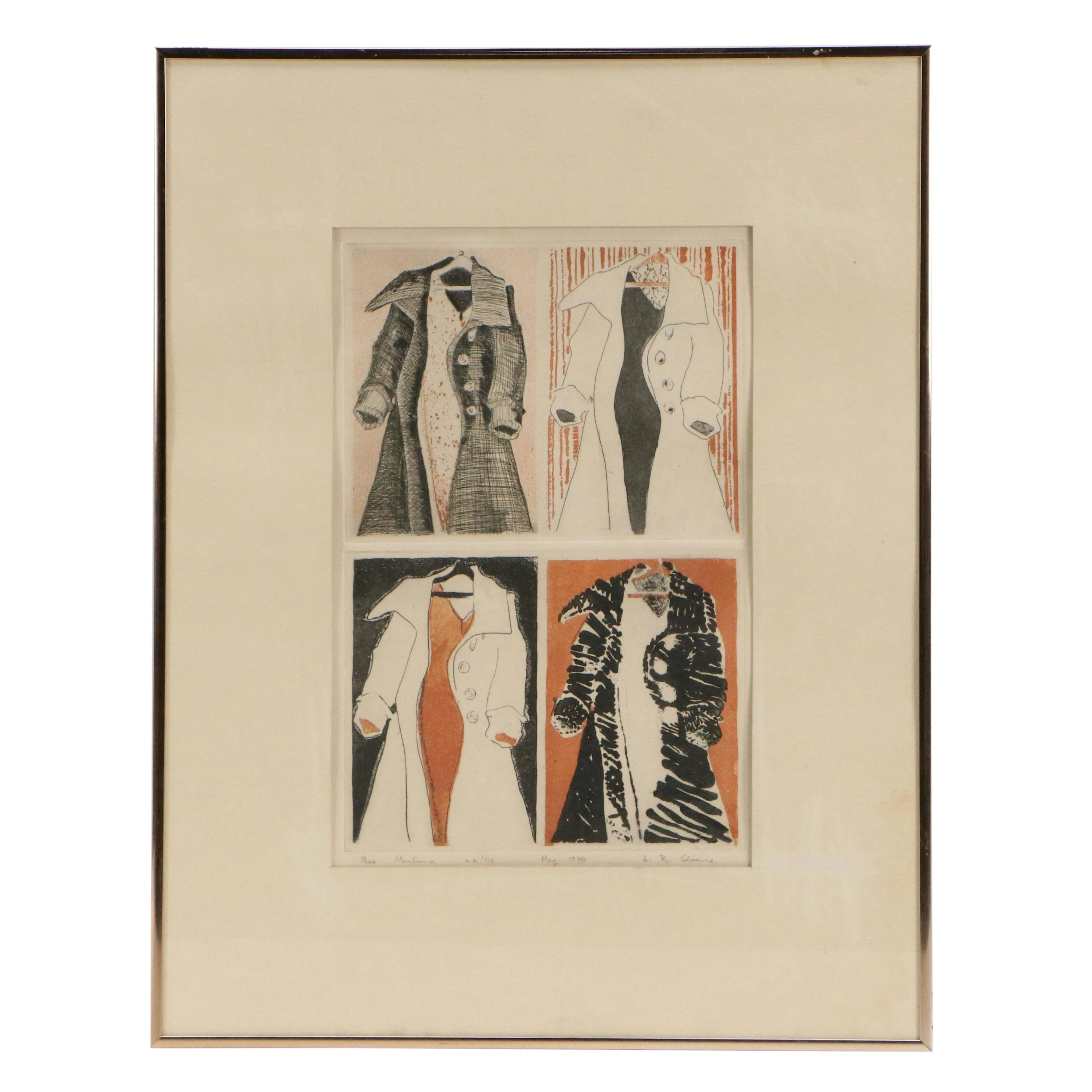 Sloane Pop Art Style Etching with Aquatint "Mes Manteaux," 1978