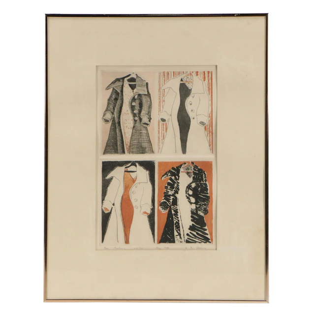 Sloane Pop Art Style Etching with Aquatint "Mes Manteaux," 1978