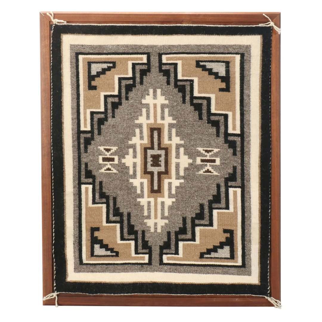 2'5 x 3' Handwoven Marie T. Atcitty Navajo Two Grey Hills Rug in Wood Frame
