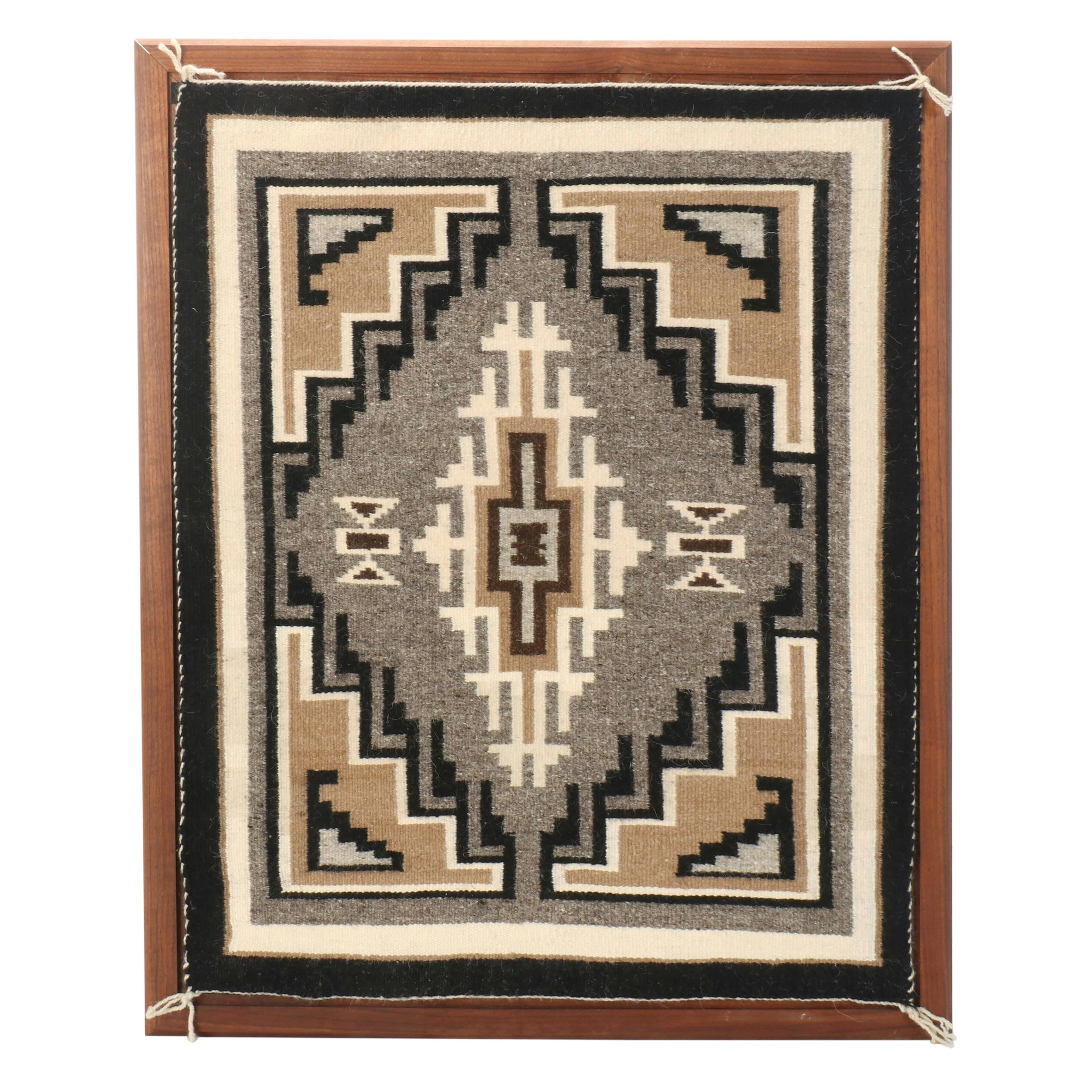 2'5 x 3' Handwoven Marie T. Atcitty Navajo Two Grey Hills Rug in Wood Frame