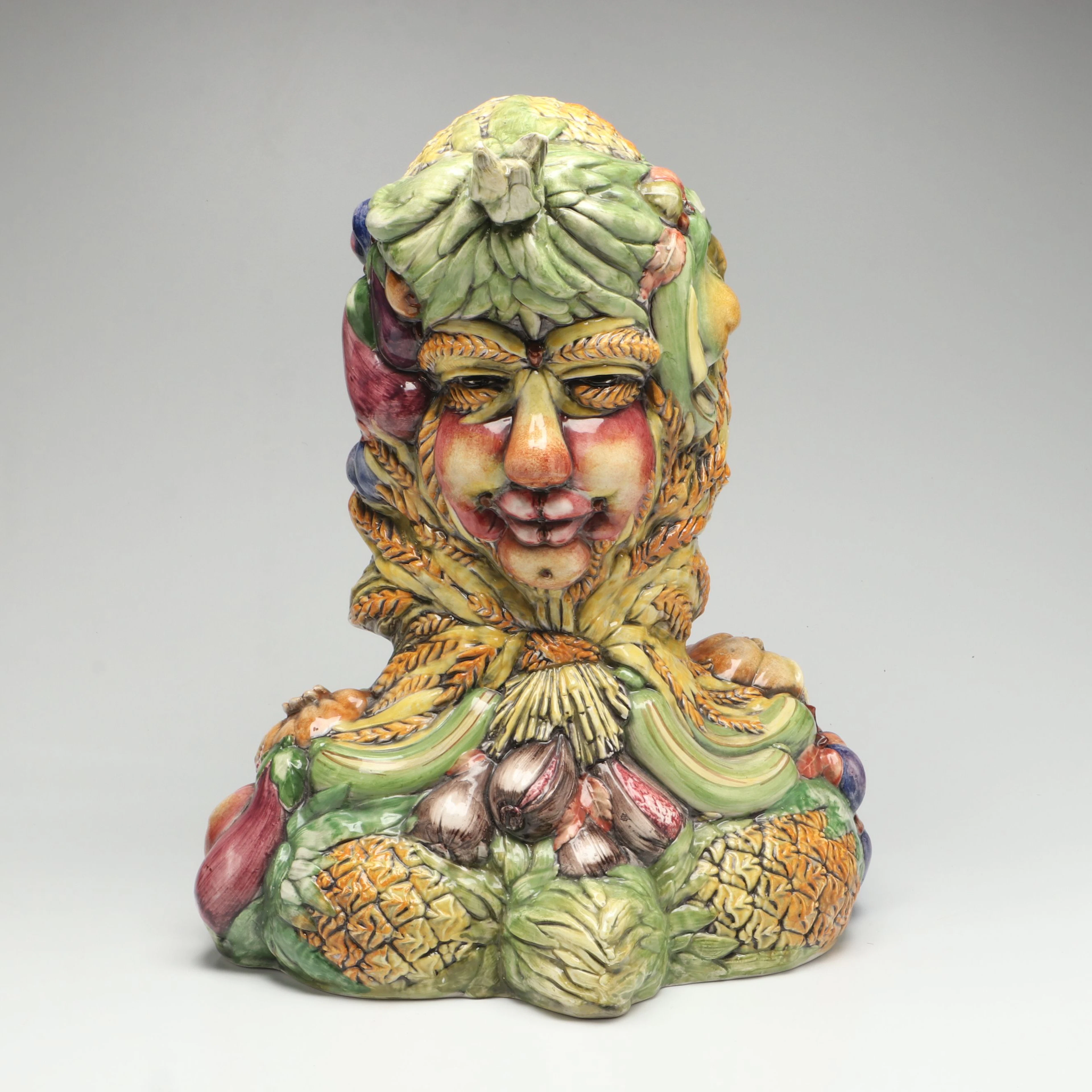Glazed Ceramic Bust After Giuseppe Arcimboldo