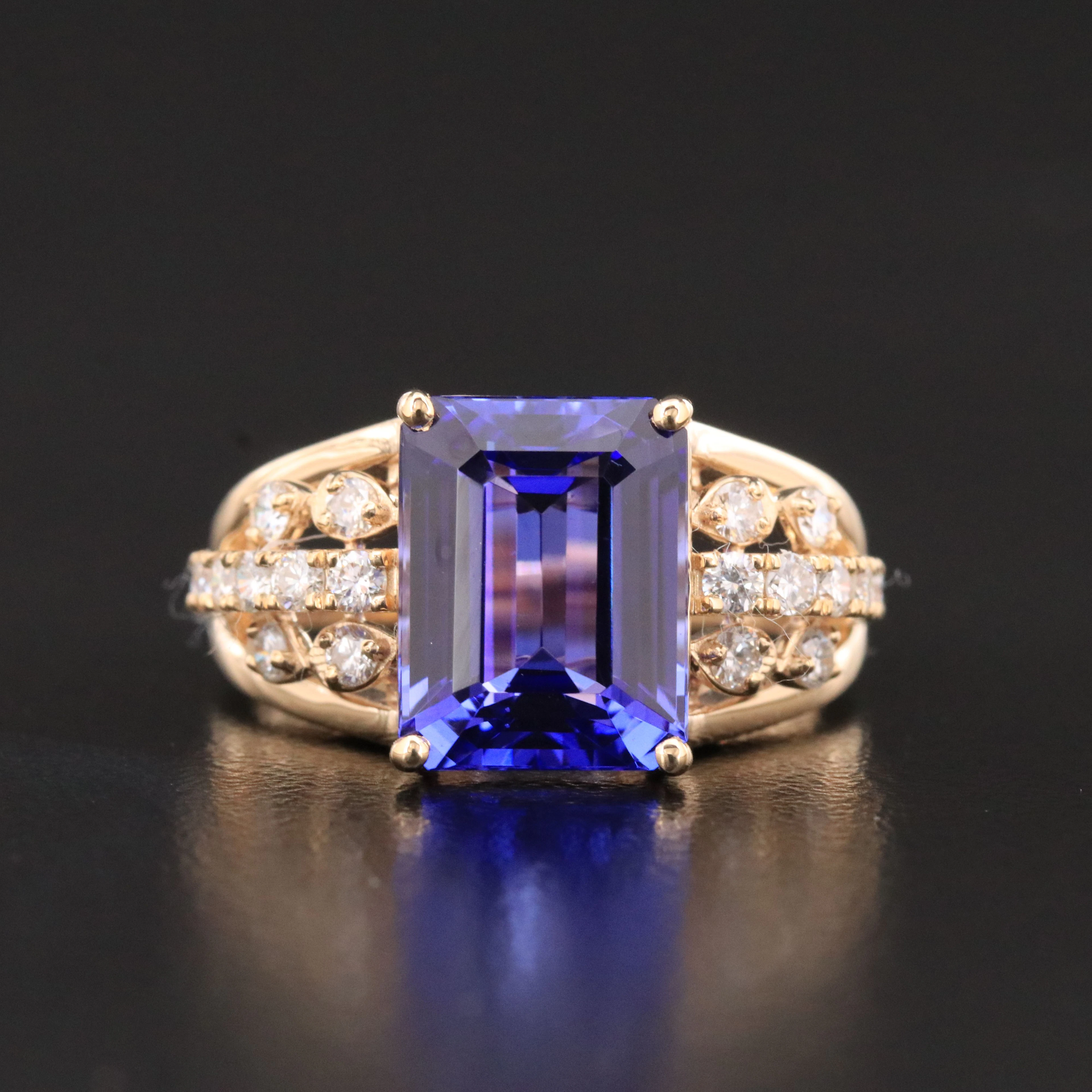 14K 5.33 CT Tanzanite and Diamond Ring with GIA Report