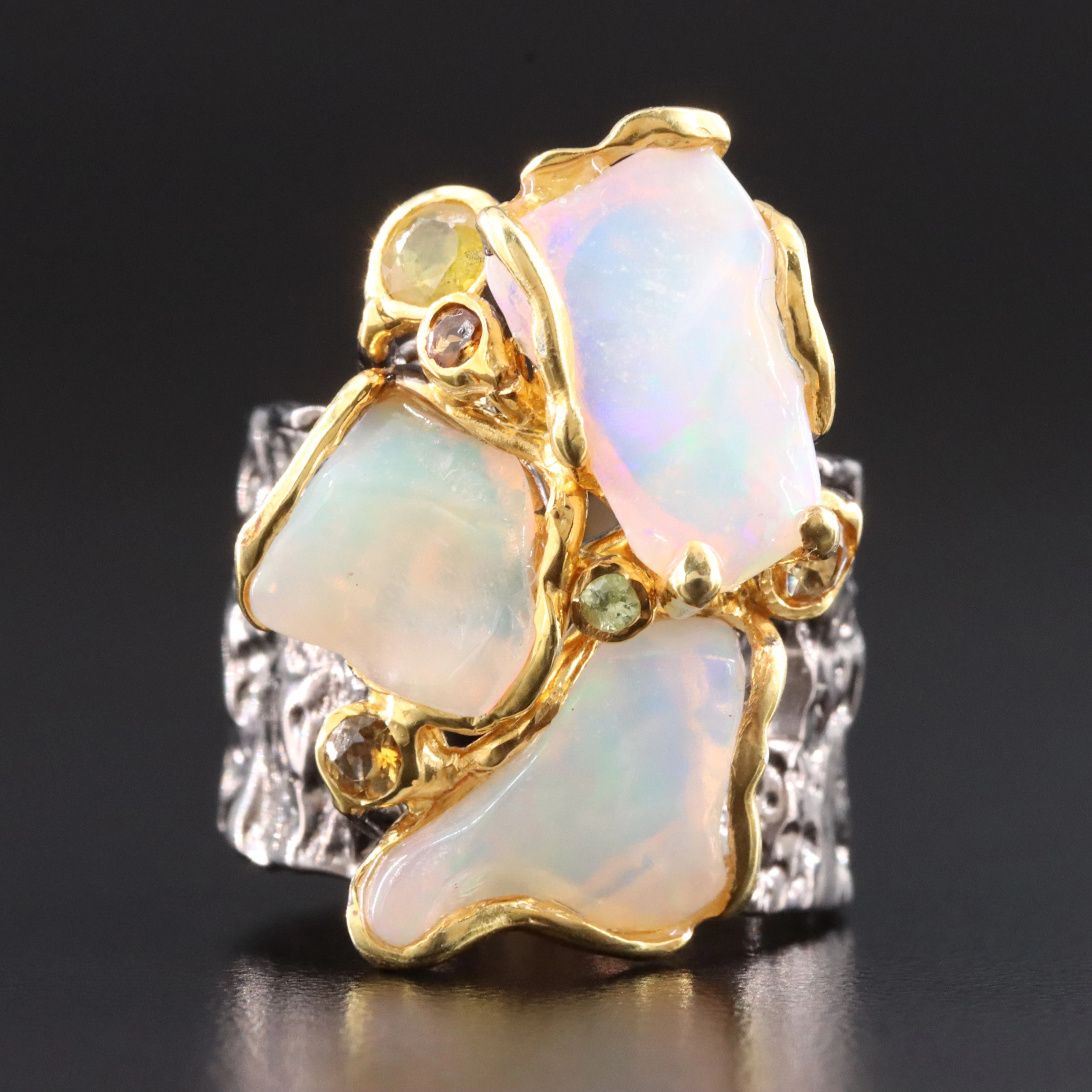 Sterling Opal, Sapphire, and Citrine Ring