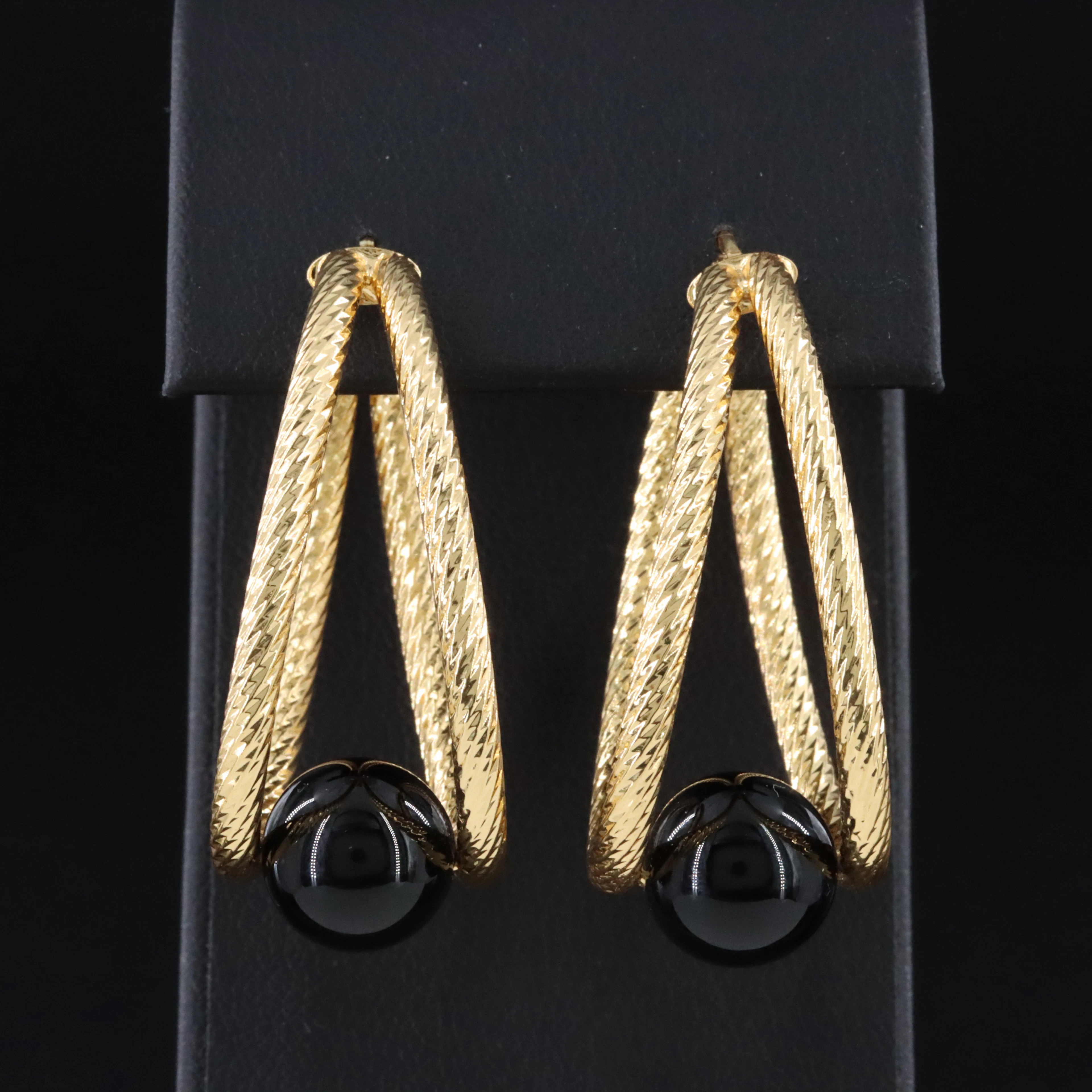 Italian Sterling Double Hoop Black Onyx Earrings