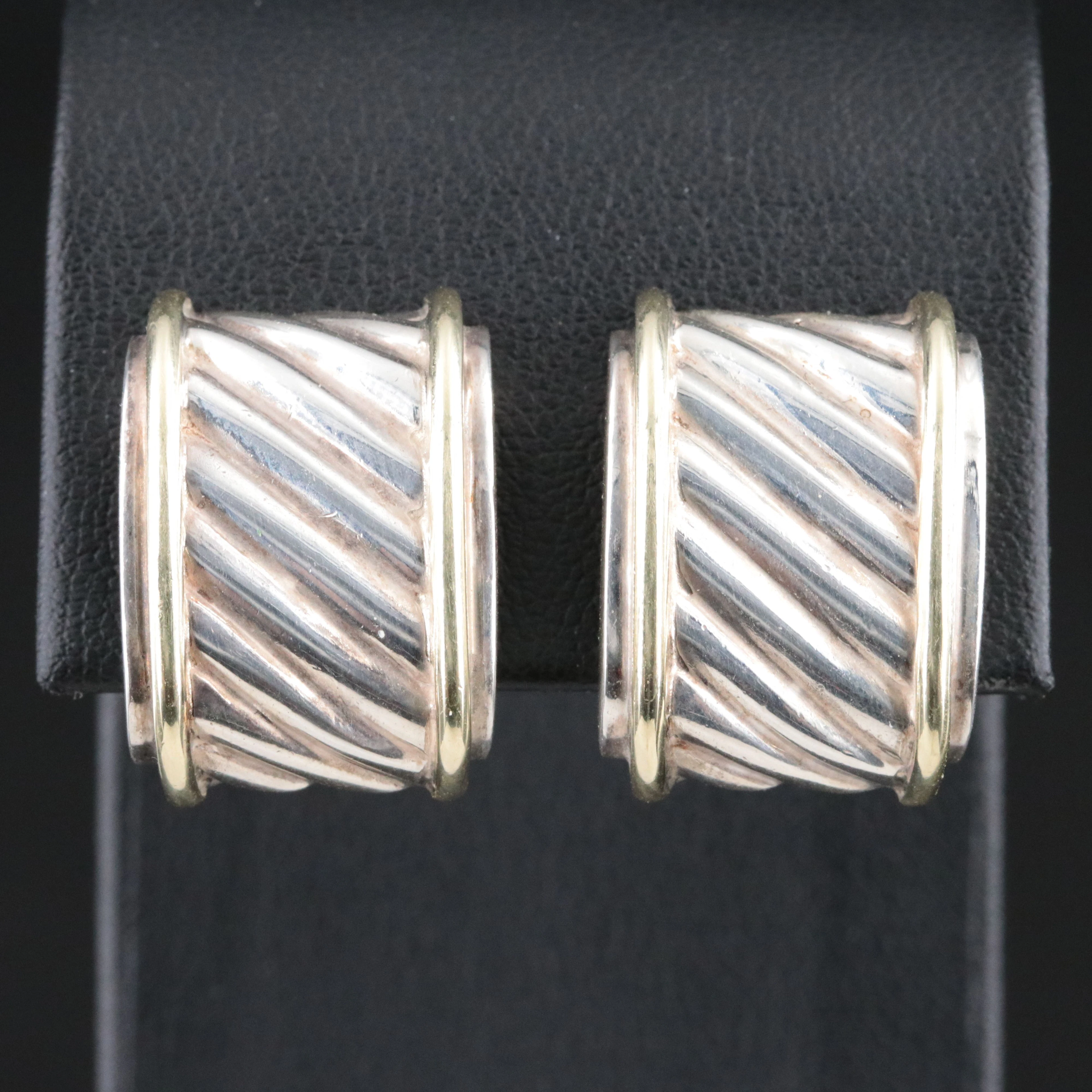David Yurman Sterling Cable Cigar Band Earrings with 14K Accents