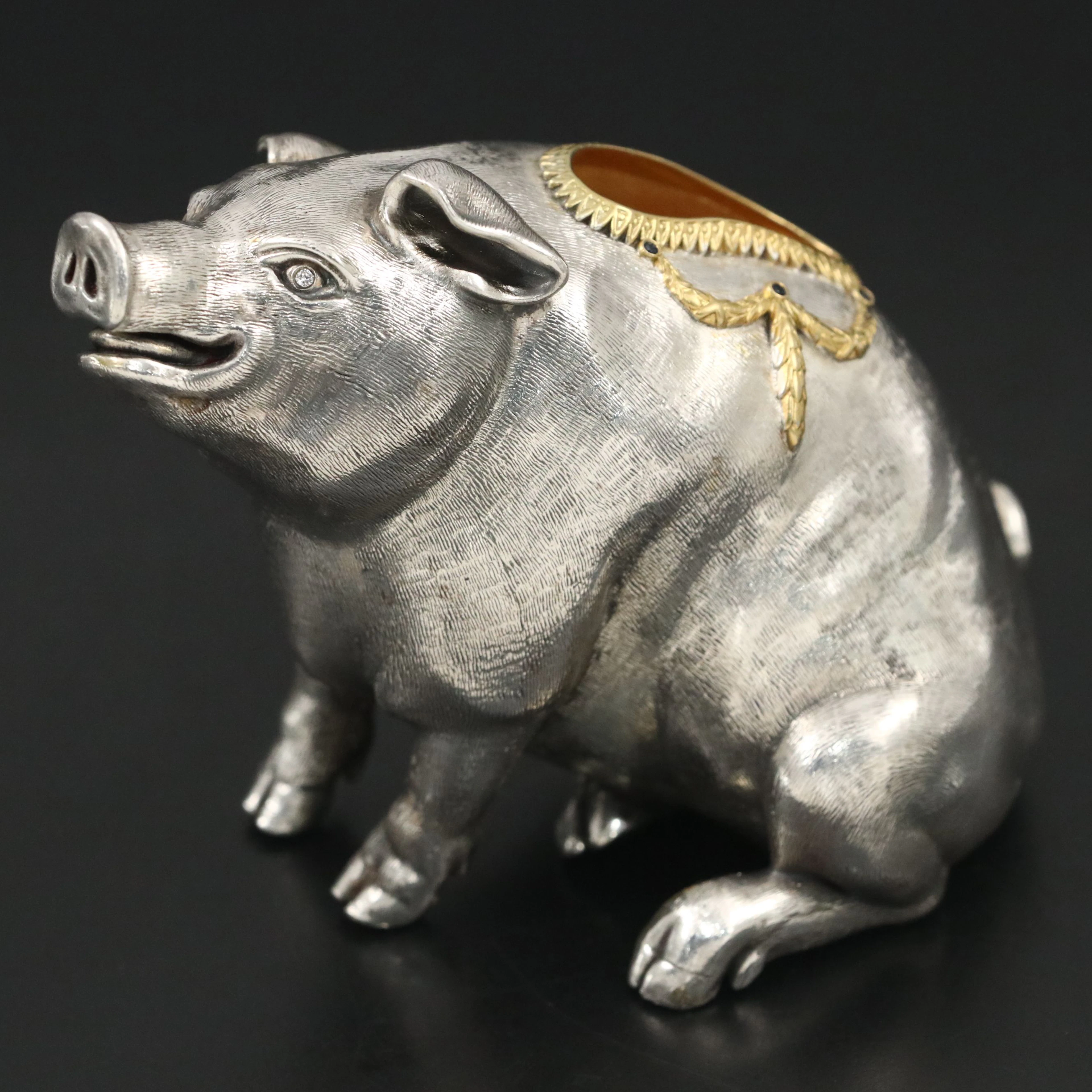 Russian 875 Silver Pig with Diamond Eyes