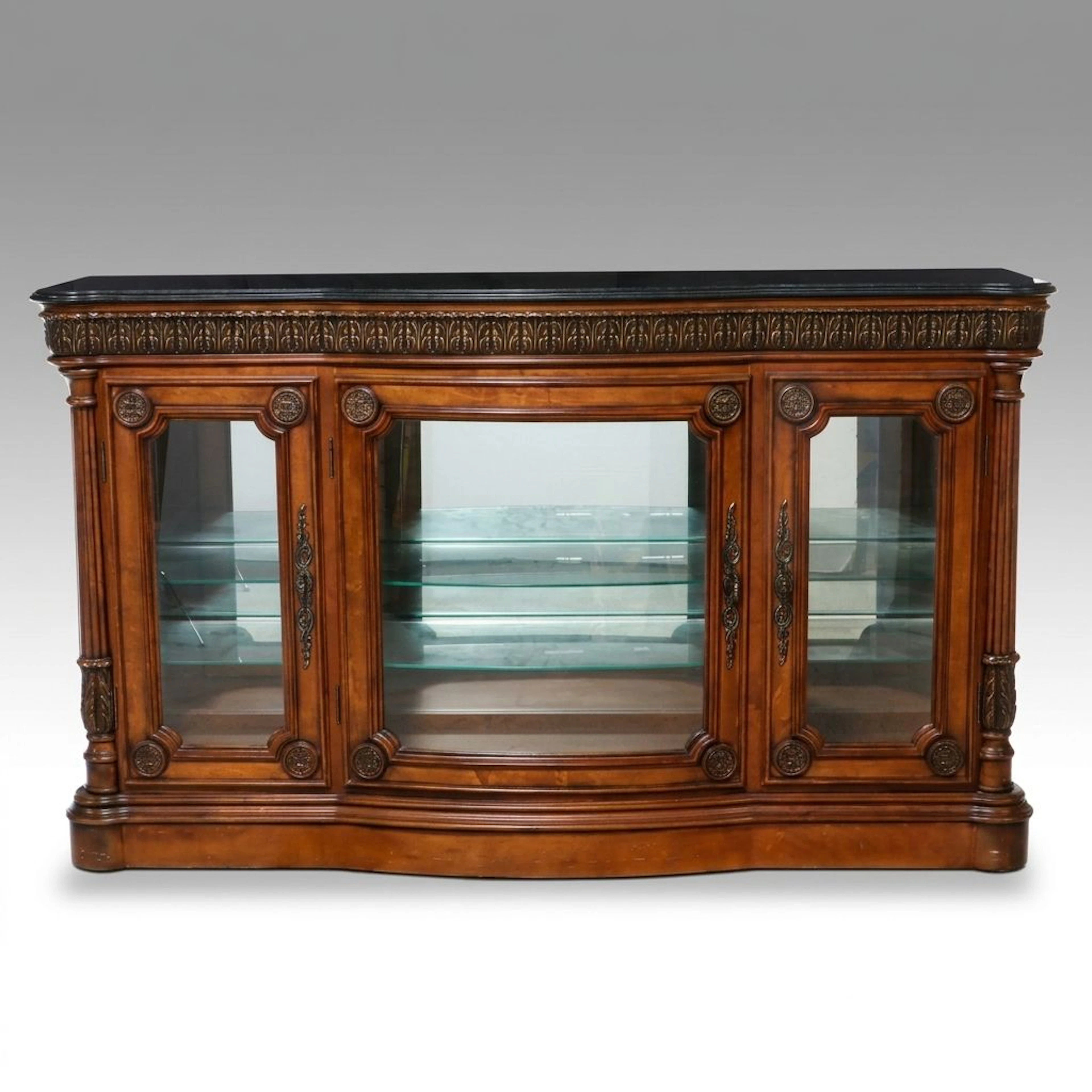 Pulaski Furniture Neoclassical Style Mahogany Glass Front Credenza Cabinet