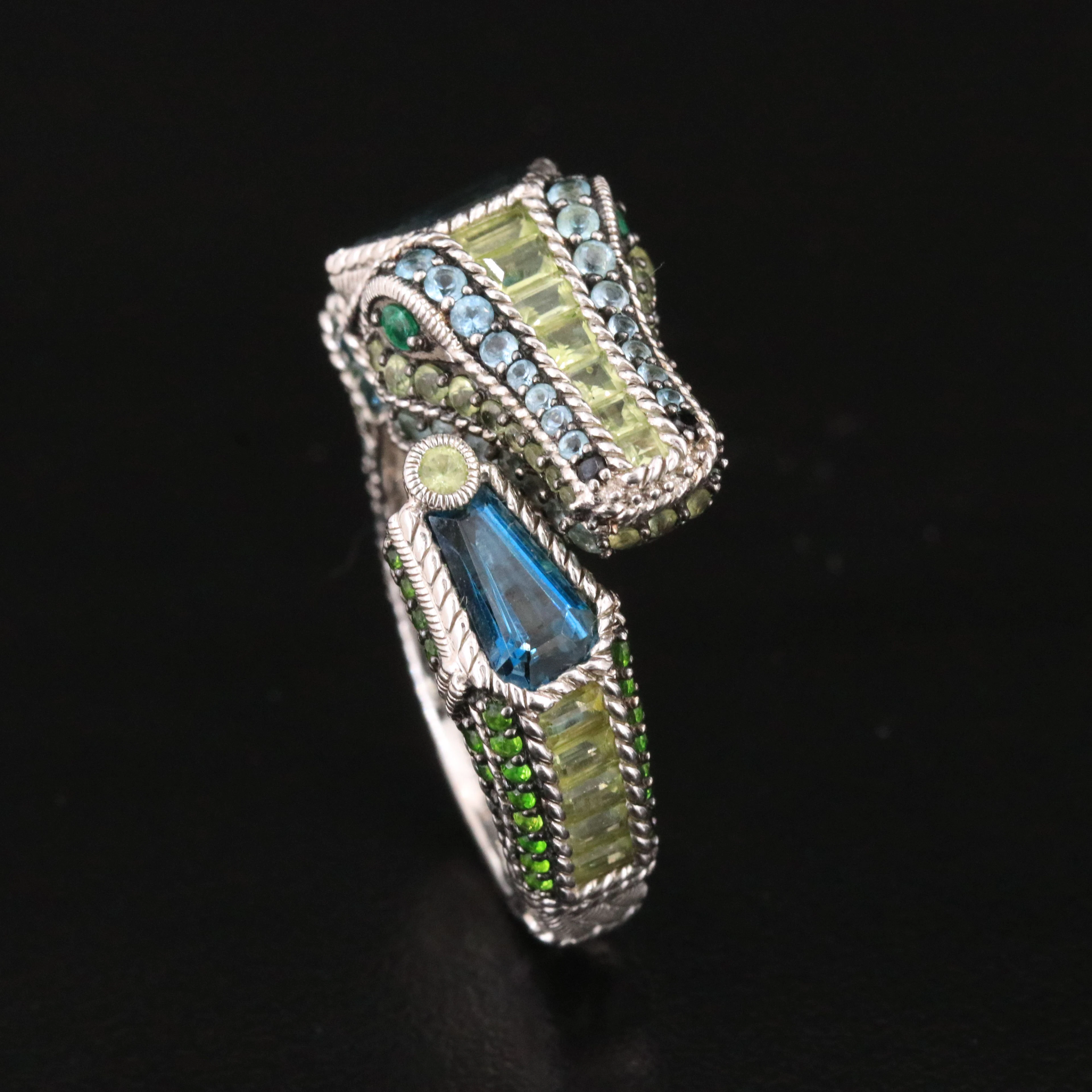Judith Ripka Sterling "Carmen the Crocodile Ring" Ring Including Topaz