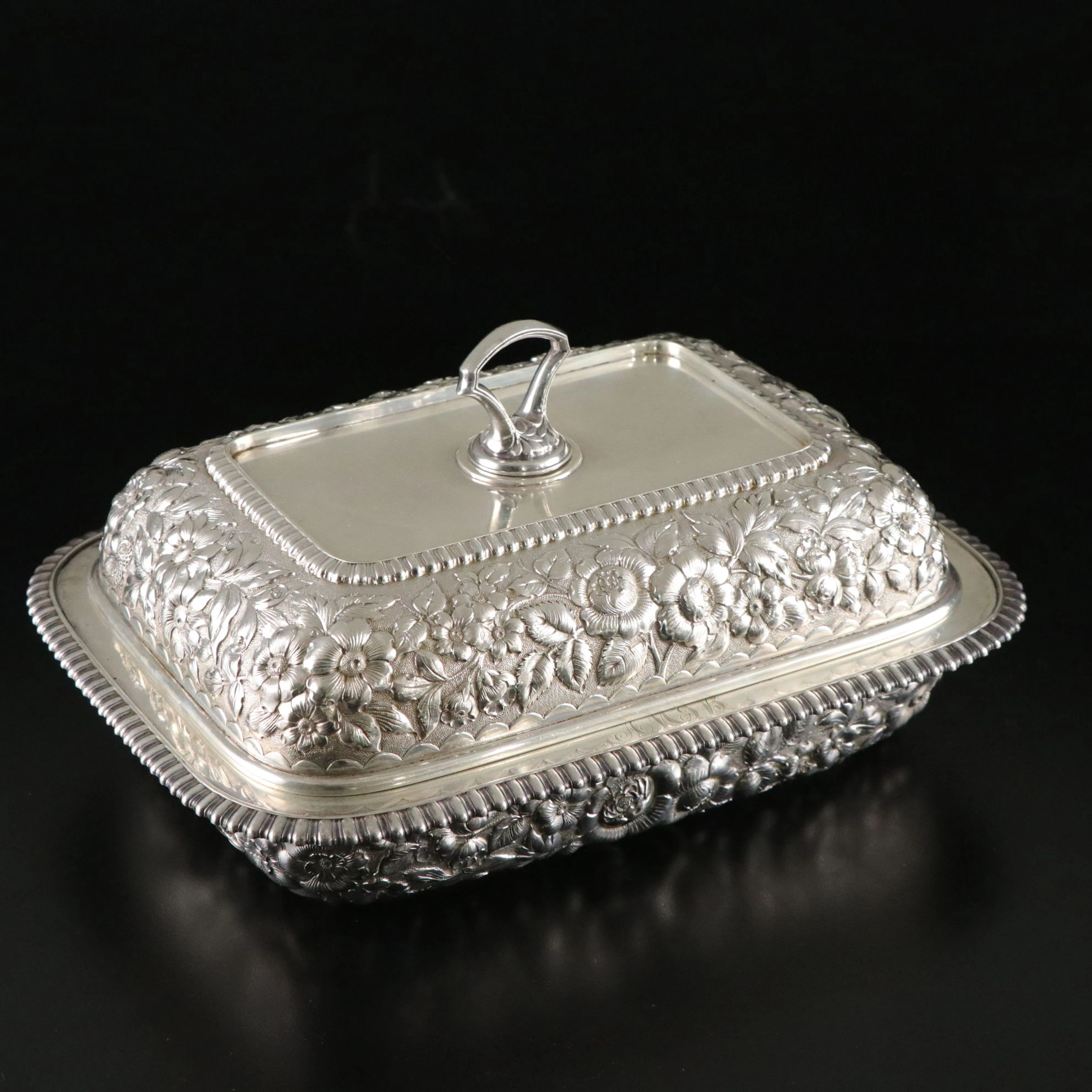 W.W. Wattles Sterling Silver Repousse Floral Covered Serving Bowl