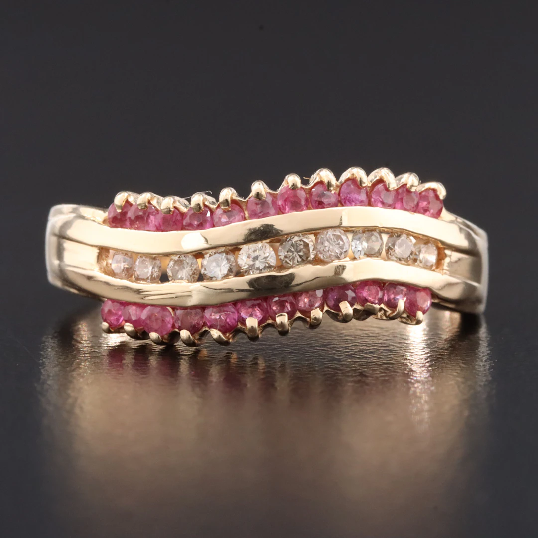 14K Ruby and Diamond Wave Band