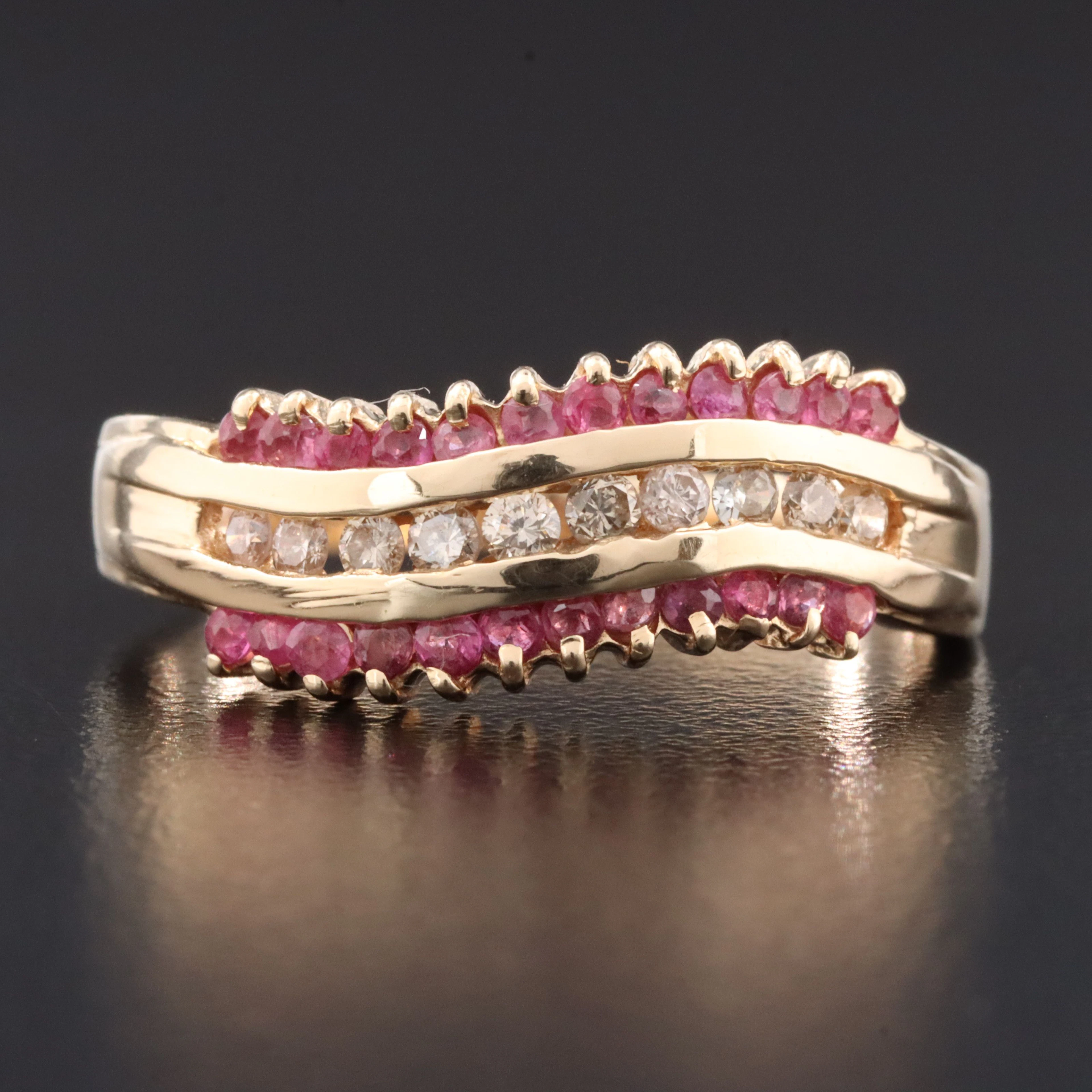 14K Ruby and Diamond Wave Band
