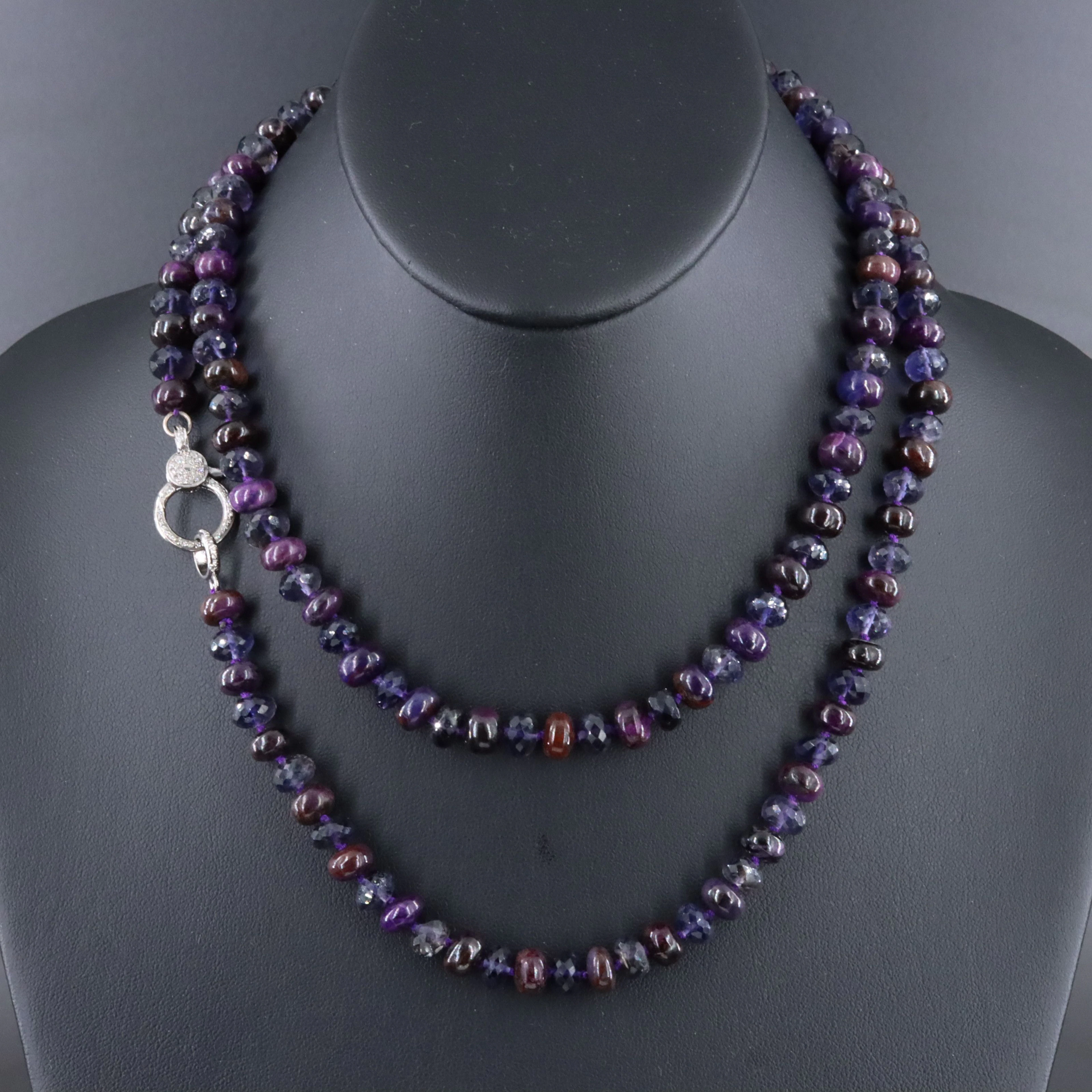 Sheryl Lowe Iolite and Sugilite Necklace with Sterling Diamond Clasp
