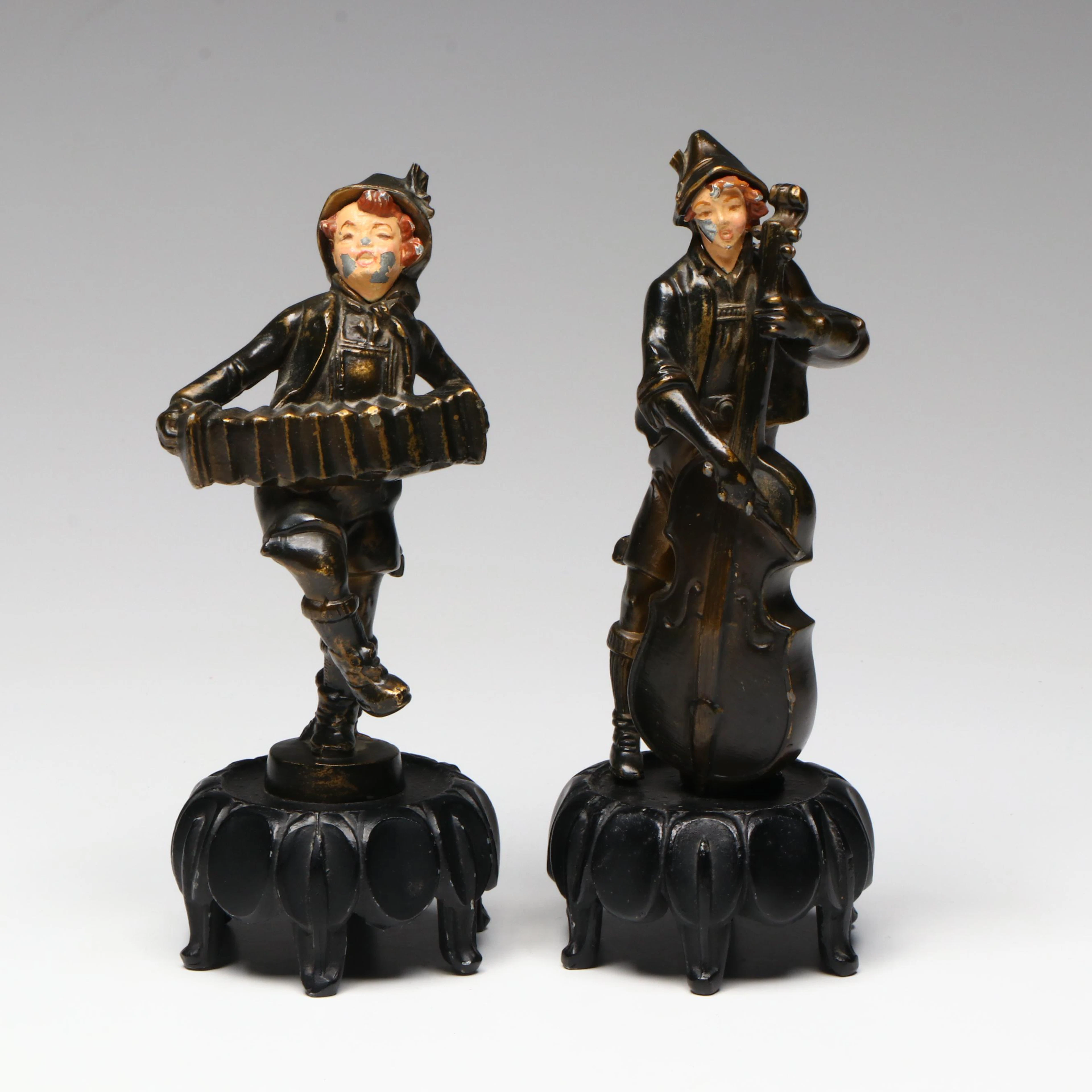 DAV Art Boys Playing Cello and Accordion Spelter Figures