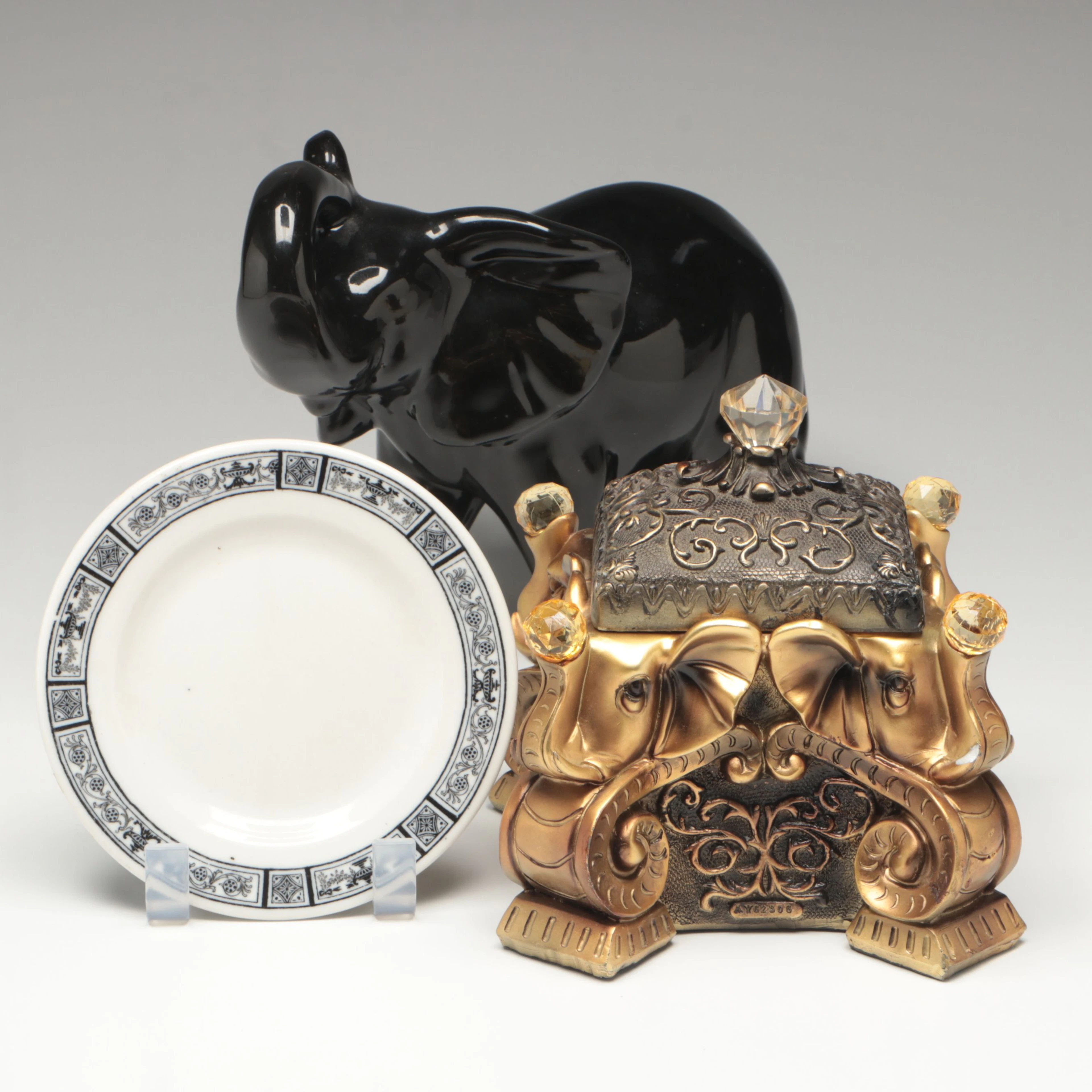 Lamberton China Plate with Decorative Elephant Box and Figurine