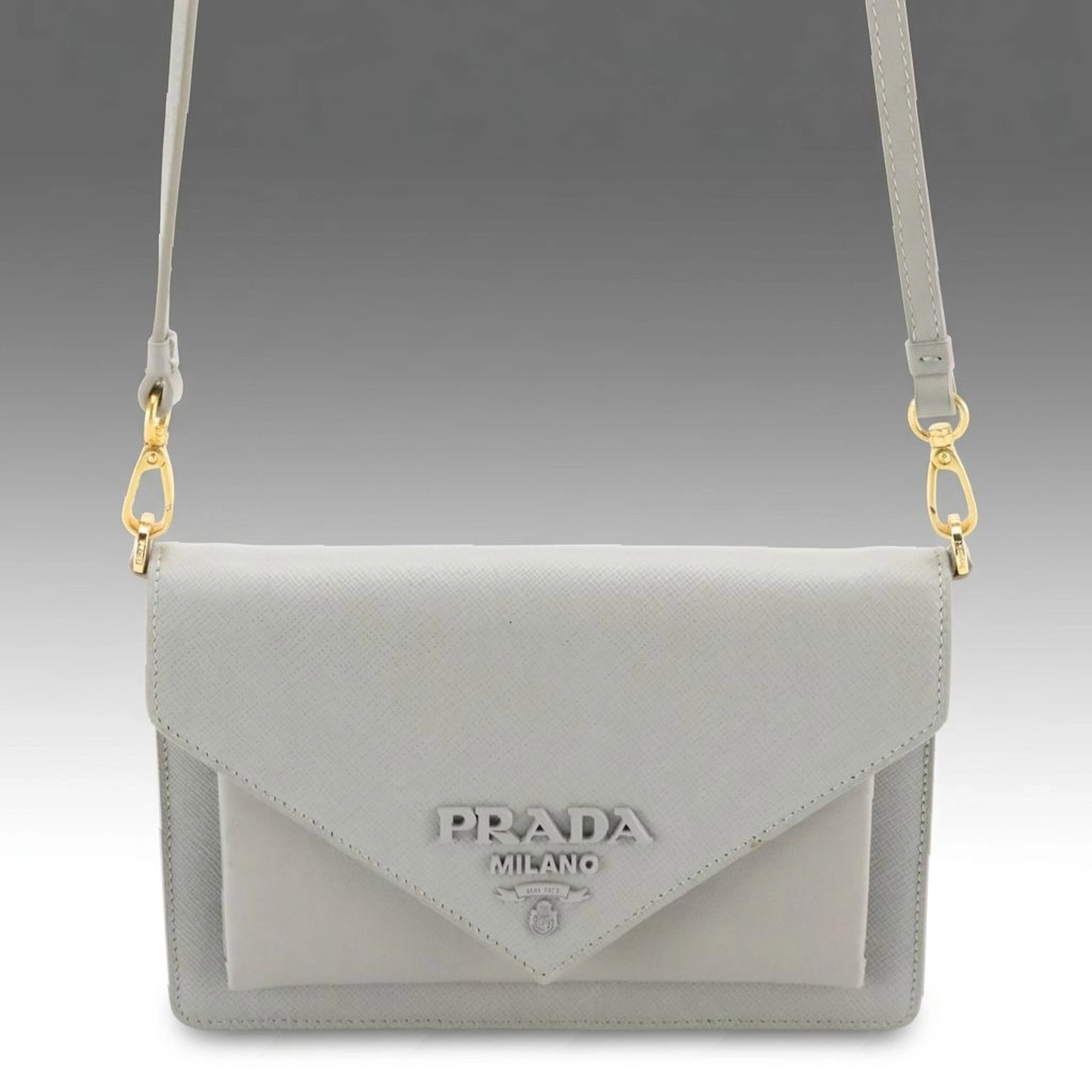 Prada Grey Saffiano Calfskin Leather City Envelope Flap Crossbody Bag