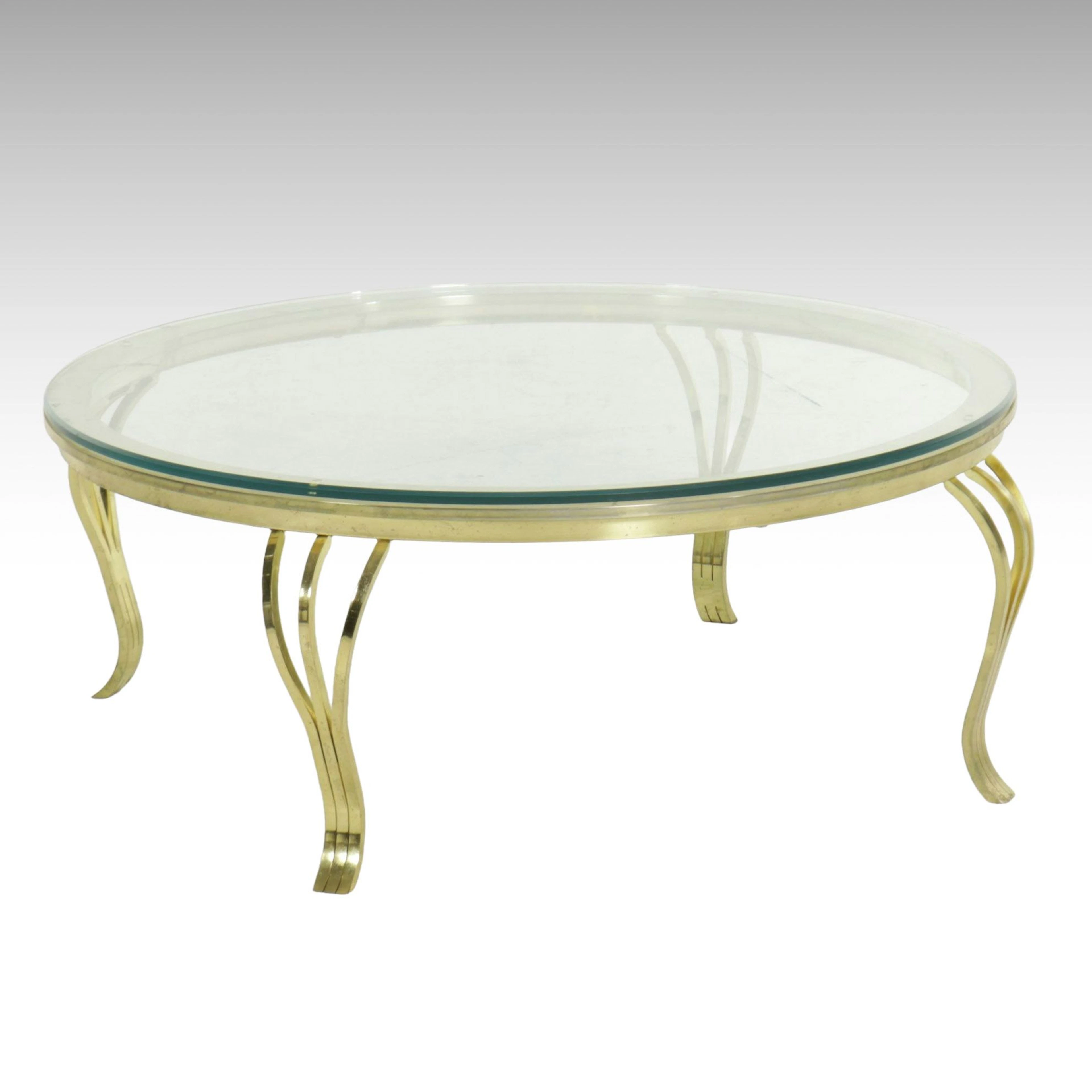 Design Institute of America Modernist Round Brass Coffee Table with Glass Top
