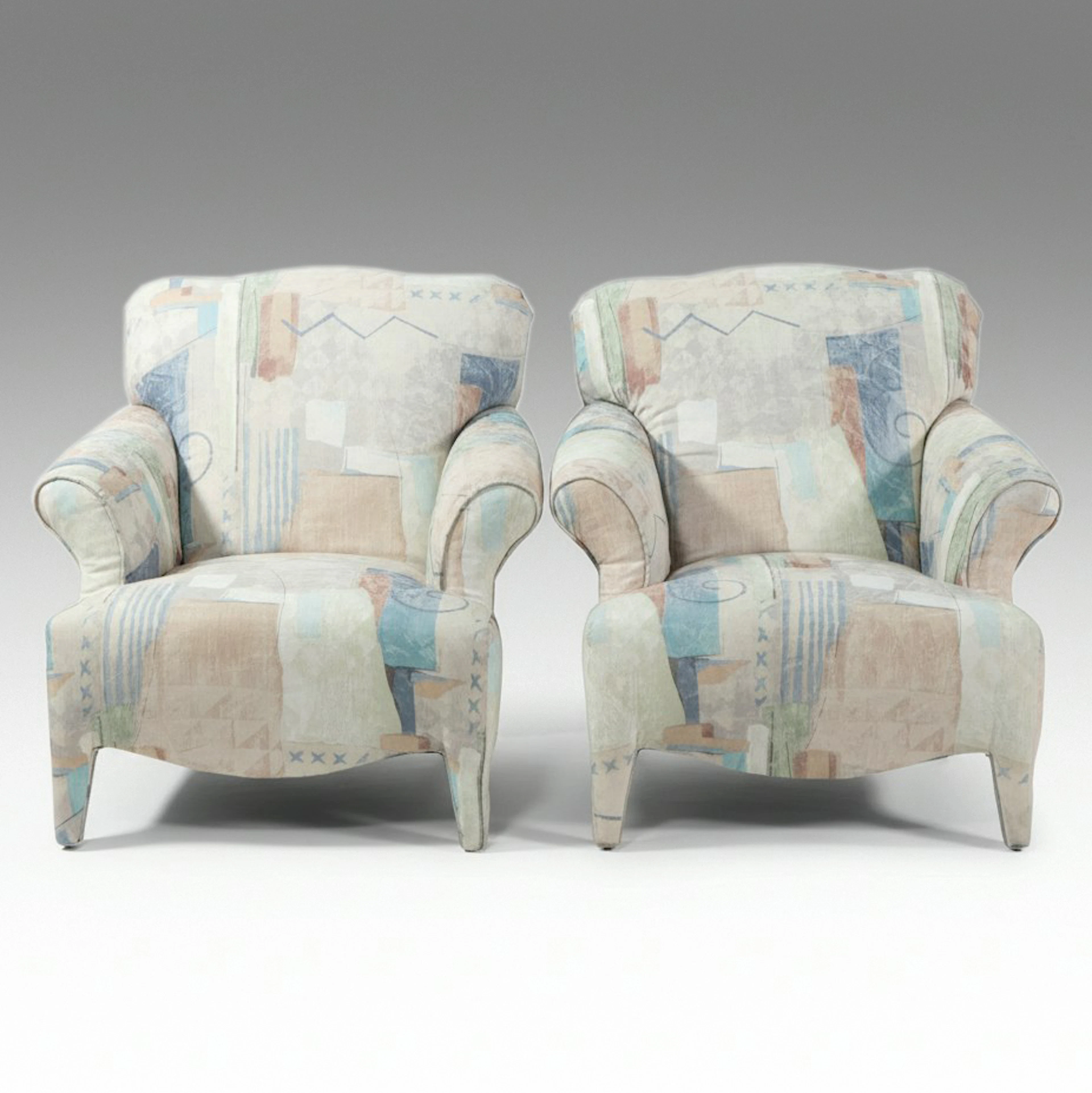 Pair of Sealy Abstract Print Upholstered Club Chairs