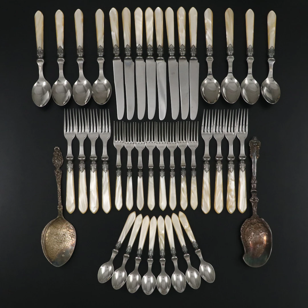 Jean Couzon "Galaxy-Pearl" Resin Handed Flatware and Silver Plate