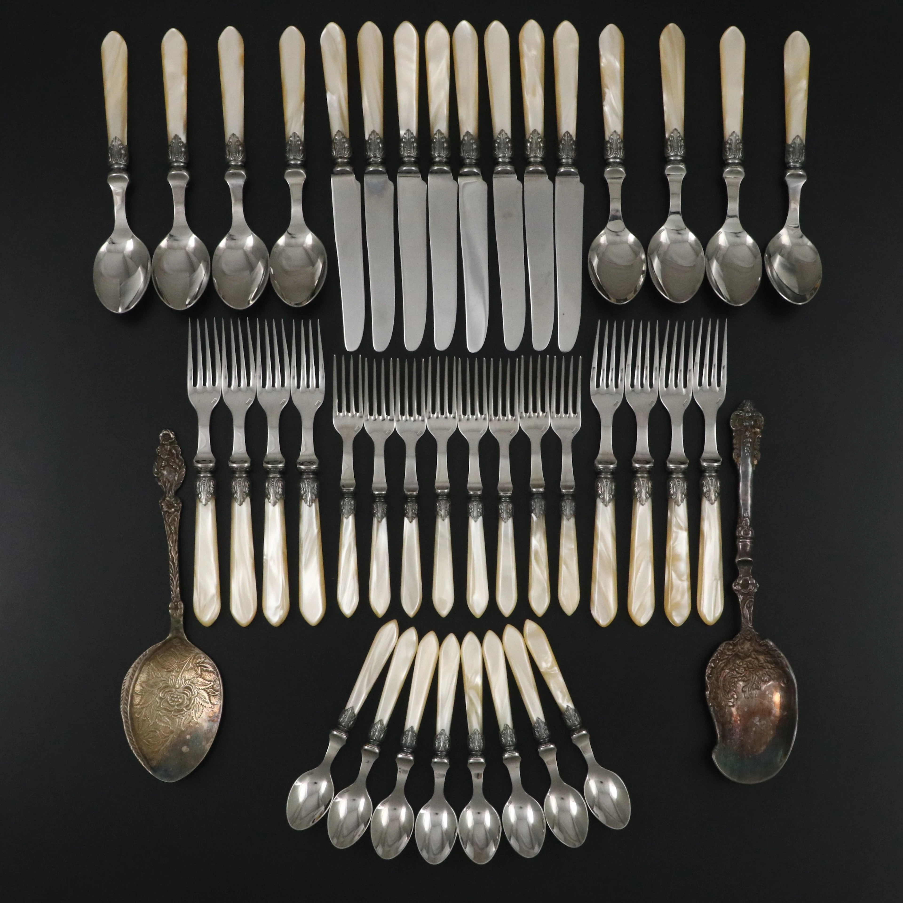 Jean Couzon "Galaxy-Pearl" Resin Handed Flatware and Silver Plate