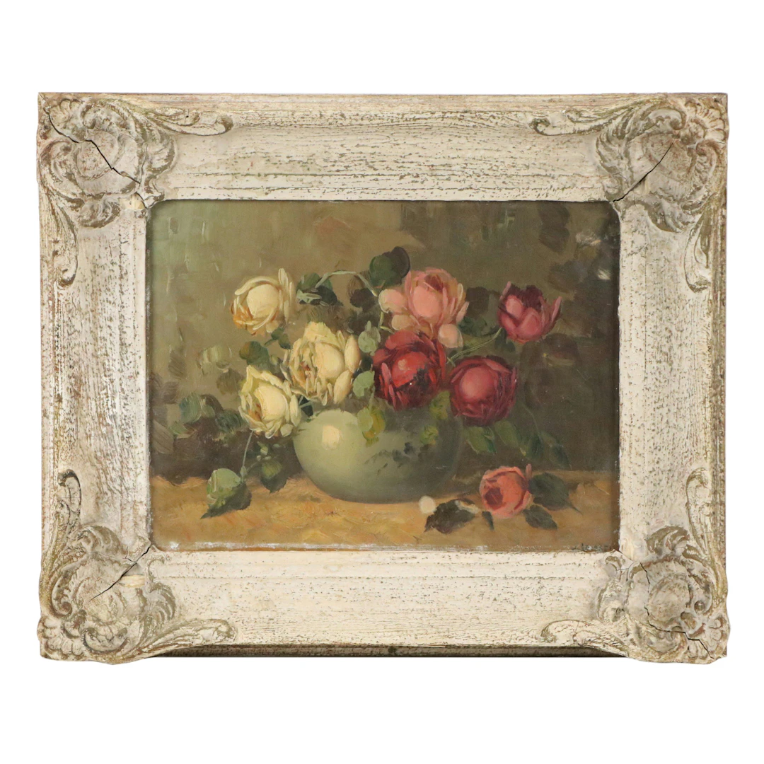 V. Jacobs Floral Still Life Oil Painting, Early to Mid-20th Century