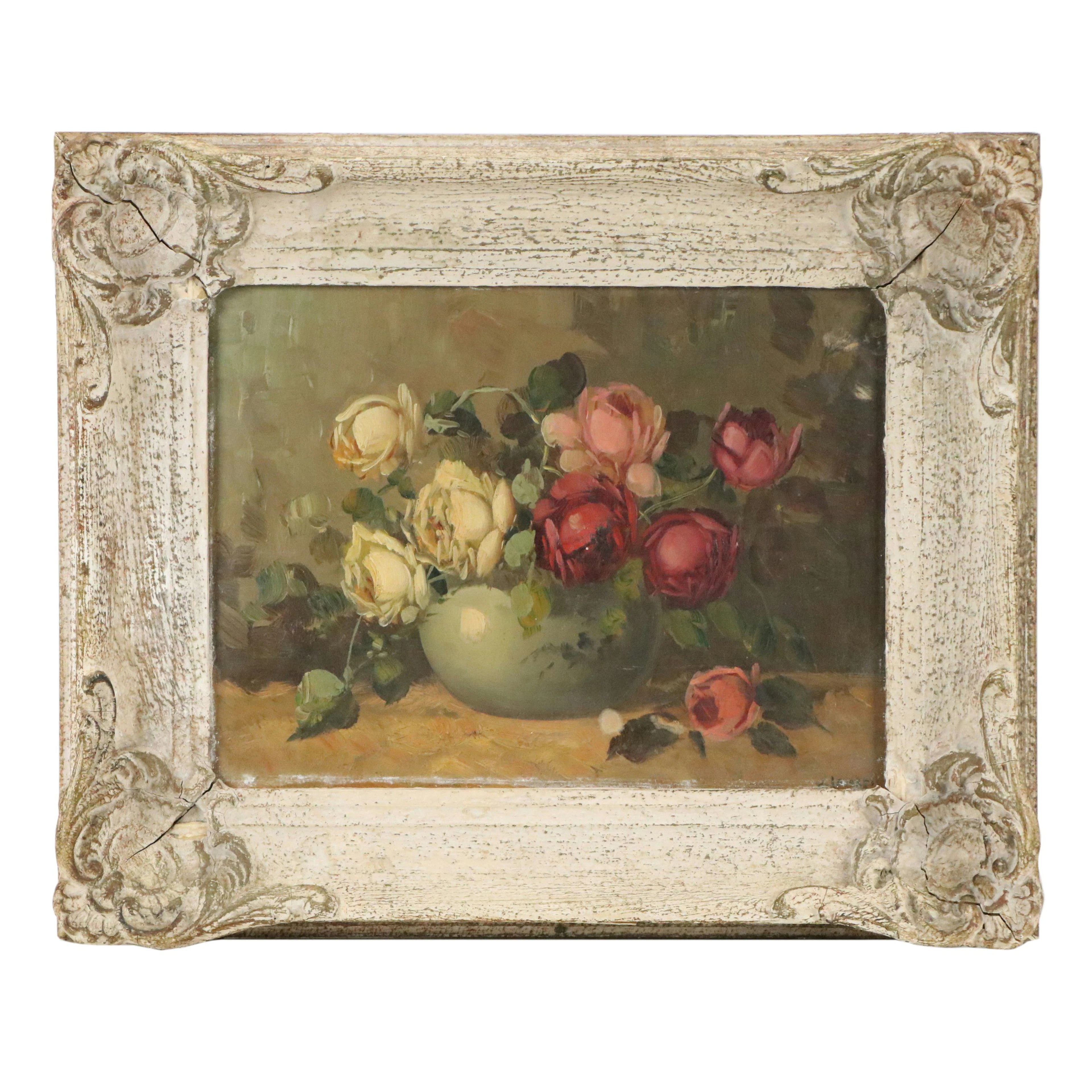 V. Jacobs Floral Still Life Oil Painting, Early to Mid-20th Century