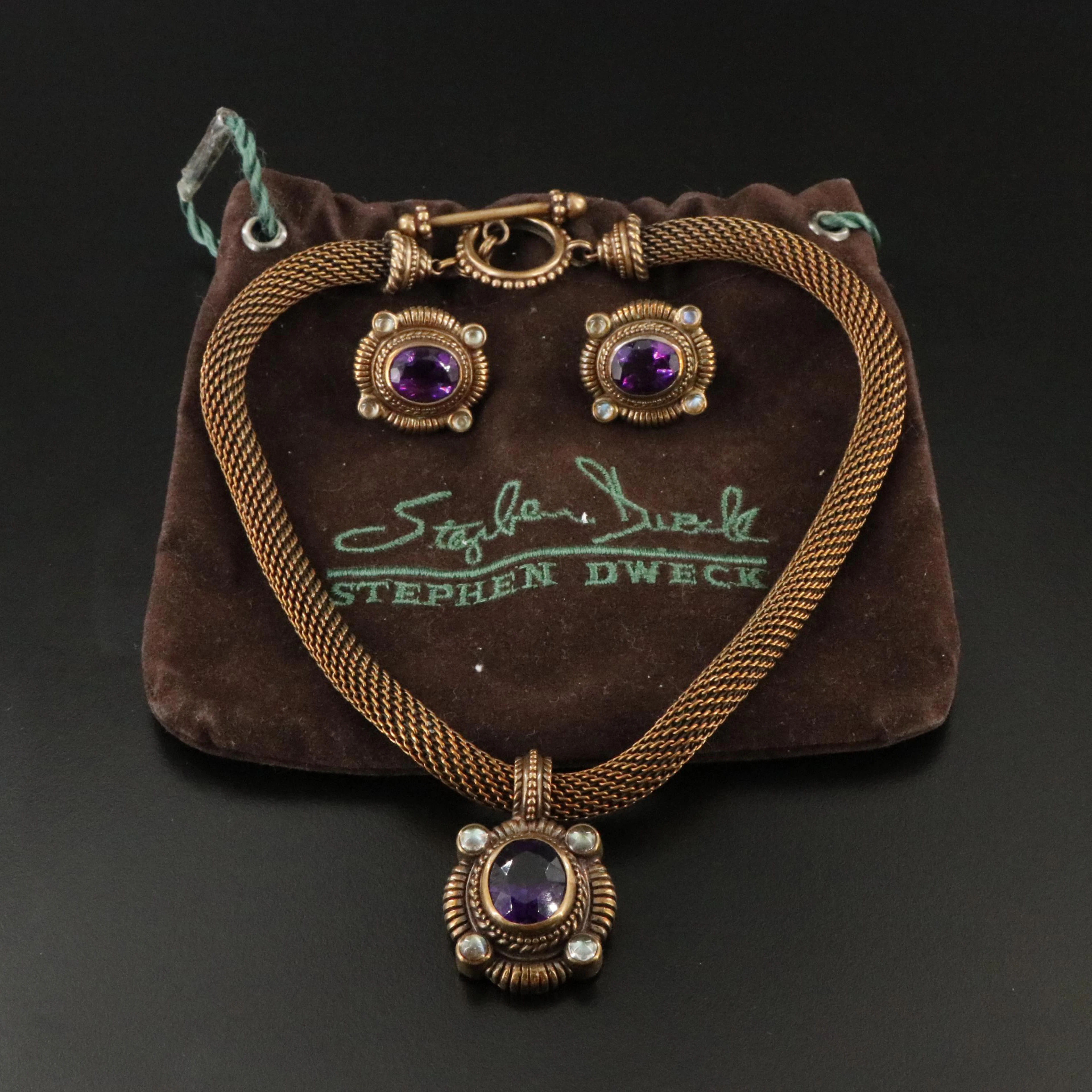 Stephen Dweck Amethyst and Moonstone Earring and Necklace Set
