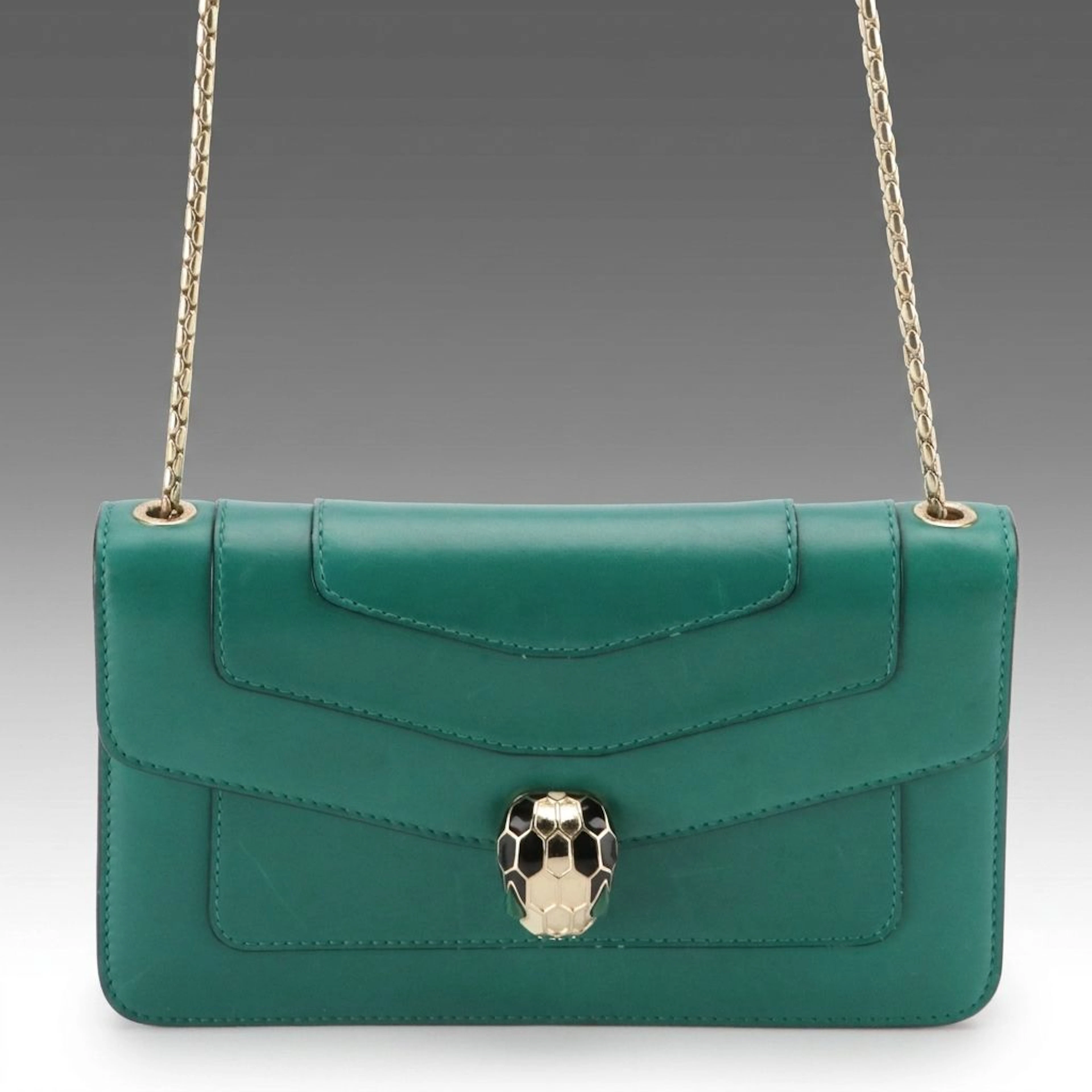 BVLGARI Serpenti Forever Chain Strap Bag in Emerald Green Calfskin Leather
