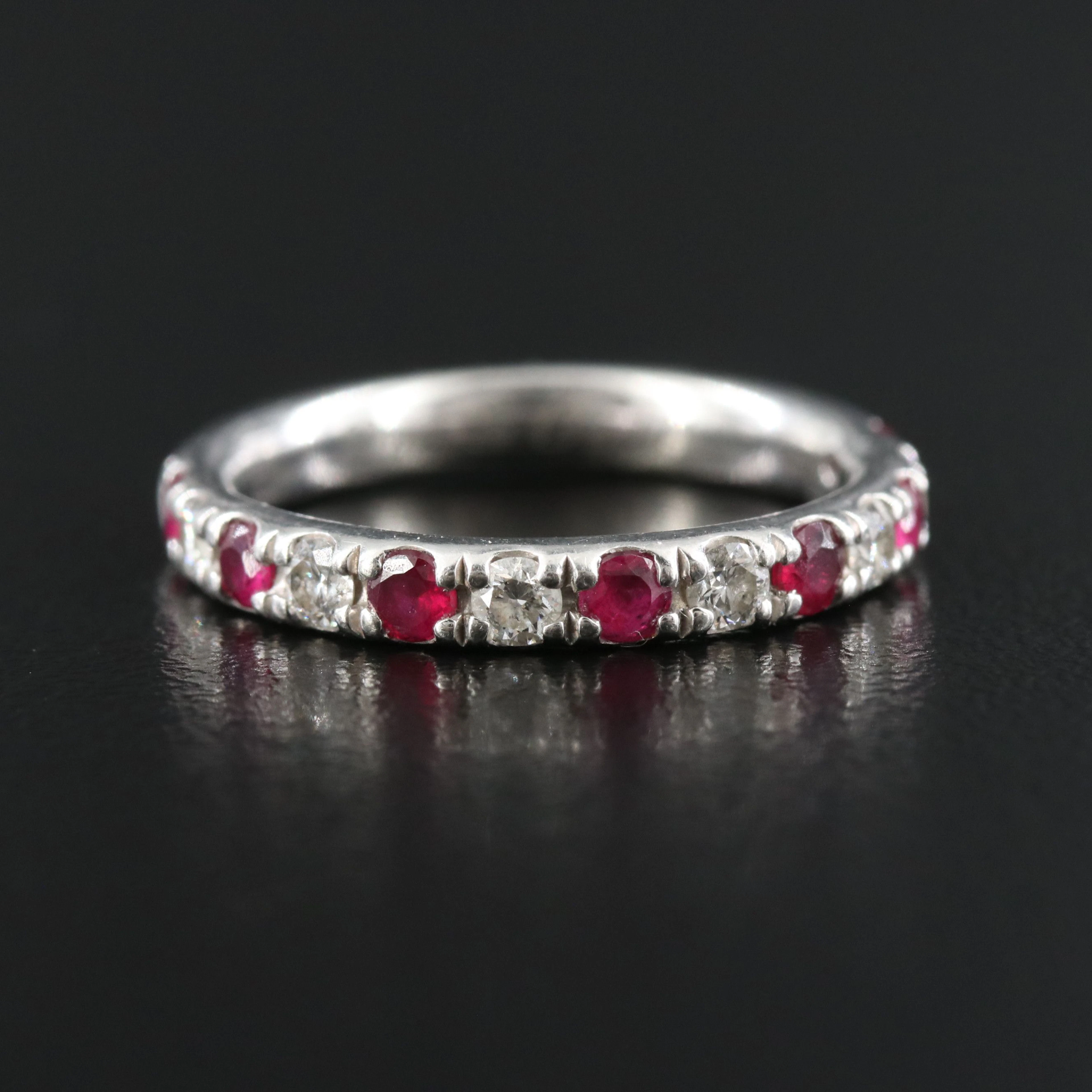 Platinum 0.25 CTW Diamond and Ruby Alternating Band