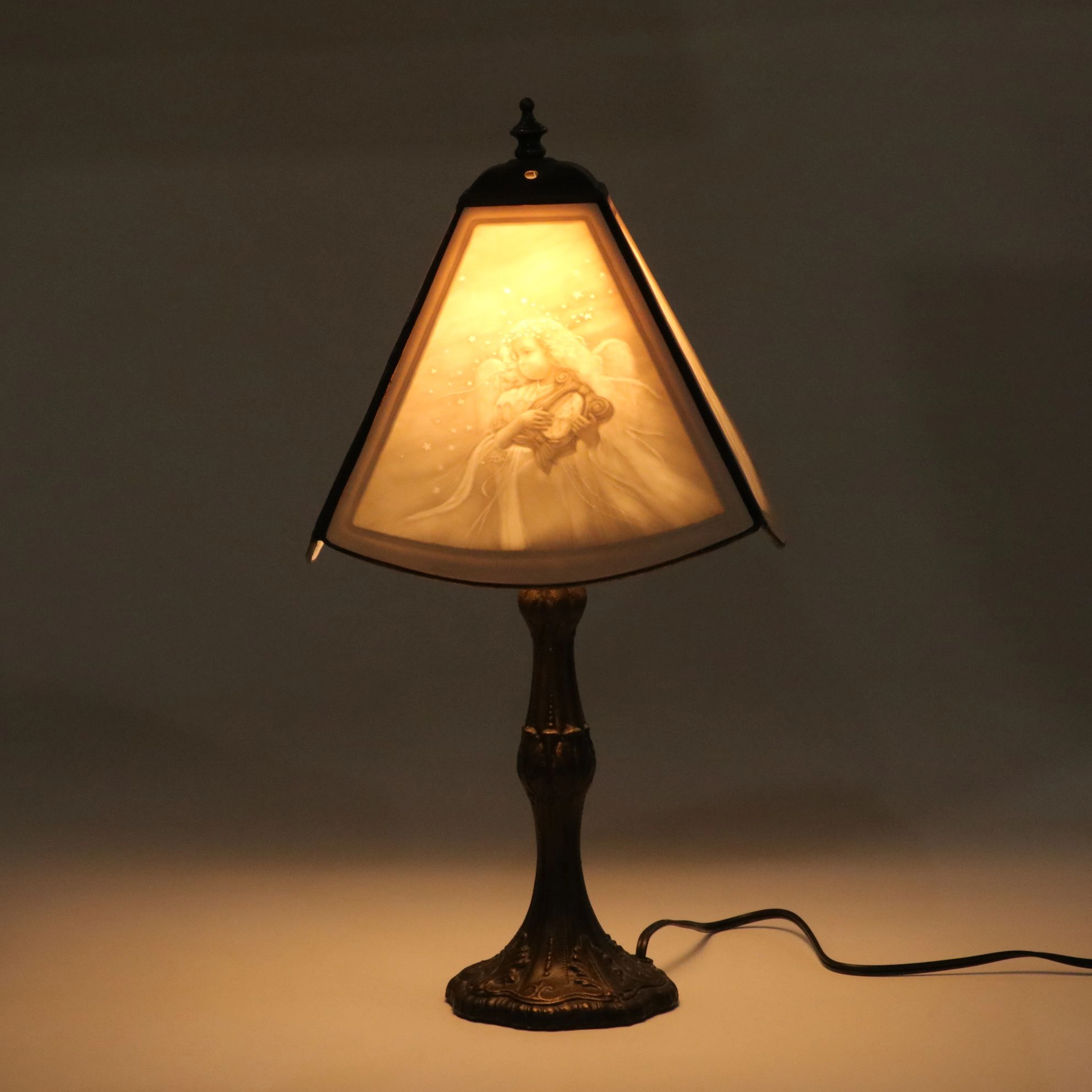 Art Nouveau Style Metal Table Lamp With Zolan Fine Arts Textured Optic Shade